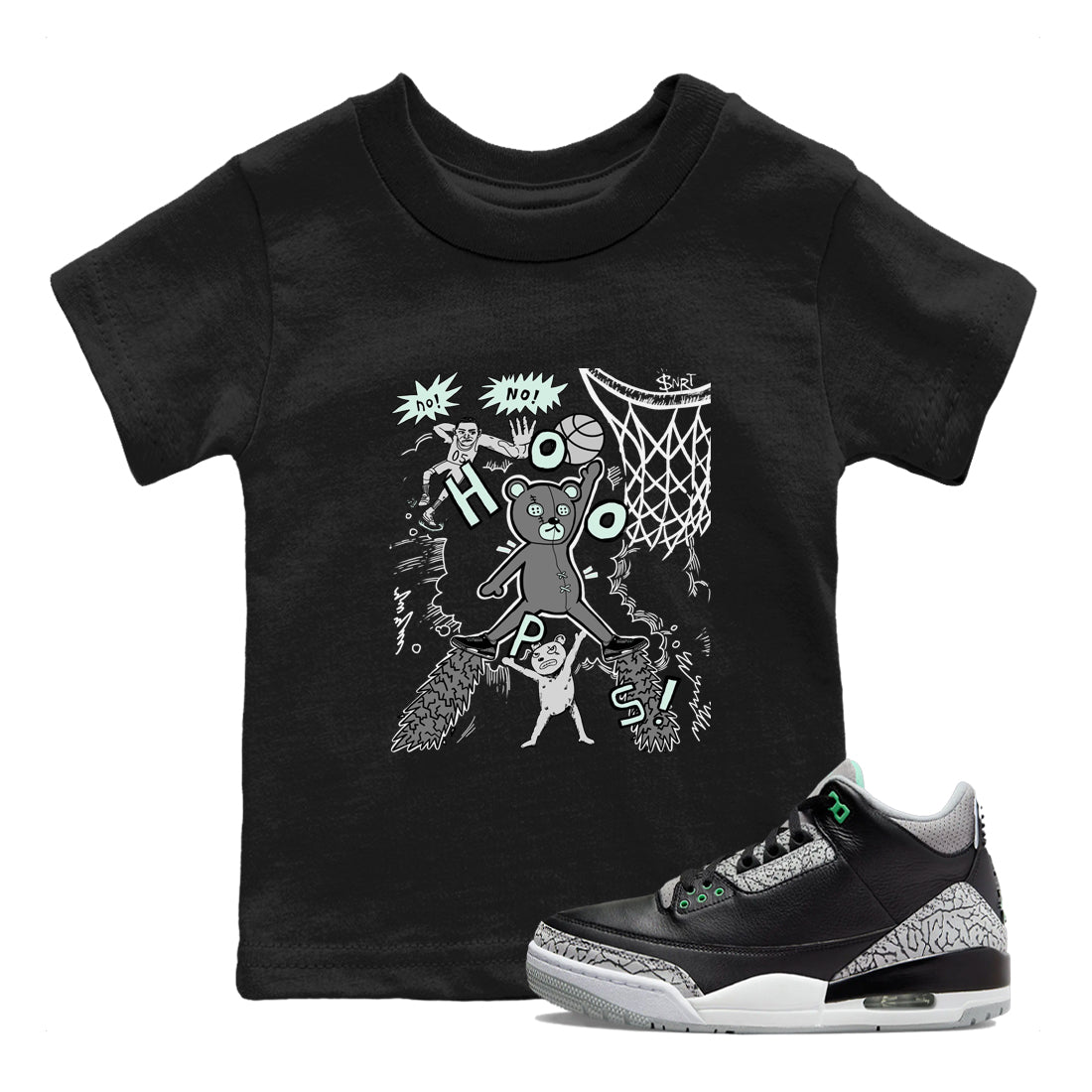 3s Green Glow shirt to match jordans Stop The Bear sneaker tees Air Jordan 3 Retro Green Glow SNRT sneaker release tees baby toddler Black 1 cotton Shirt