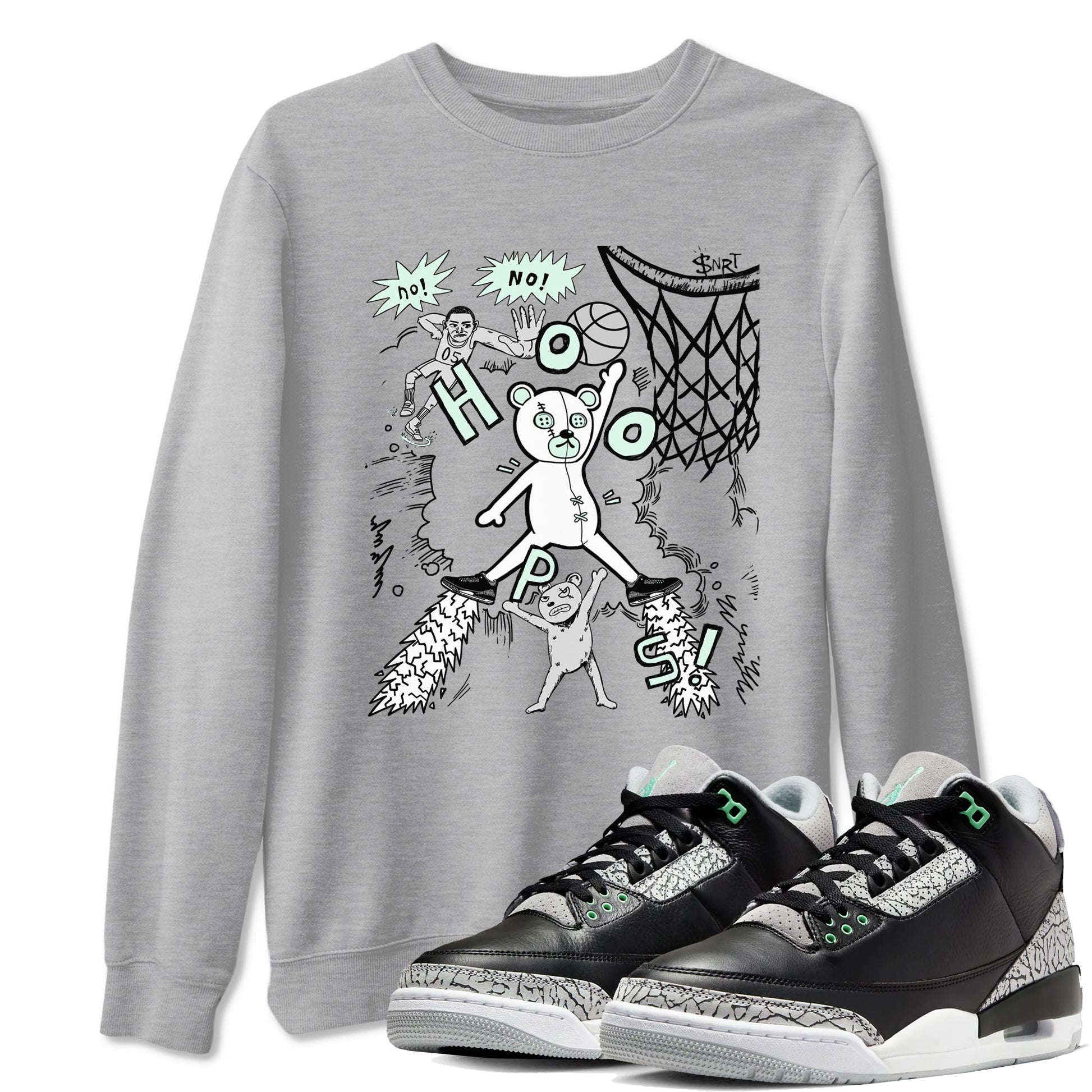 3s Green Glow shirt to match jordans Stop The Bear sneaker tees Air Jordan 3 Retro Green Glow SNRT Sneaker Release Tees unisex cotton Heather Grey 1 crew neck shirt