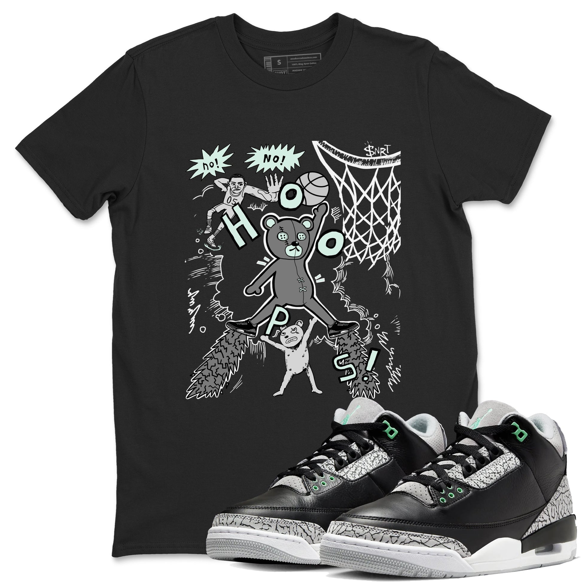 3s Green Glow shirt to match jordans Stop The Bear sneaker tees Air Jordan 3 Retro Green Glow SNRT Sneaker Release Tees unisex cotton Black 1 crew neck shirt