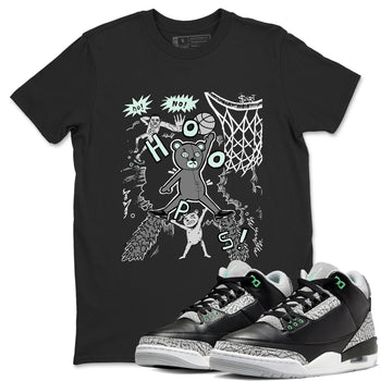 3s Green Glow shirt to match jordans Stop The Bear sneaker tees Air Jordan 3 Retro Green Glow SNRT Sneaker Release Tees unisex cotton Black 1 crew neck shirt