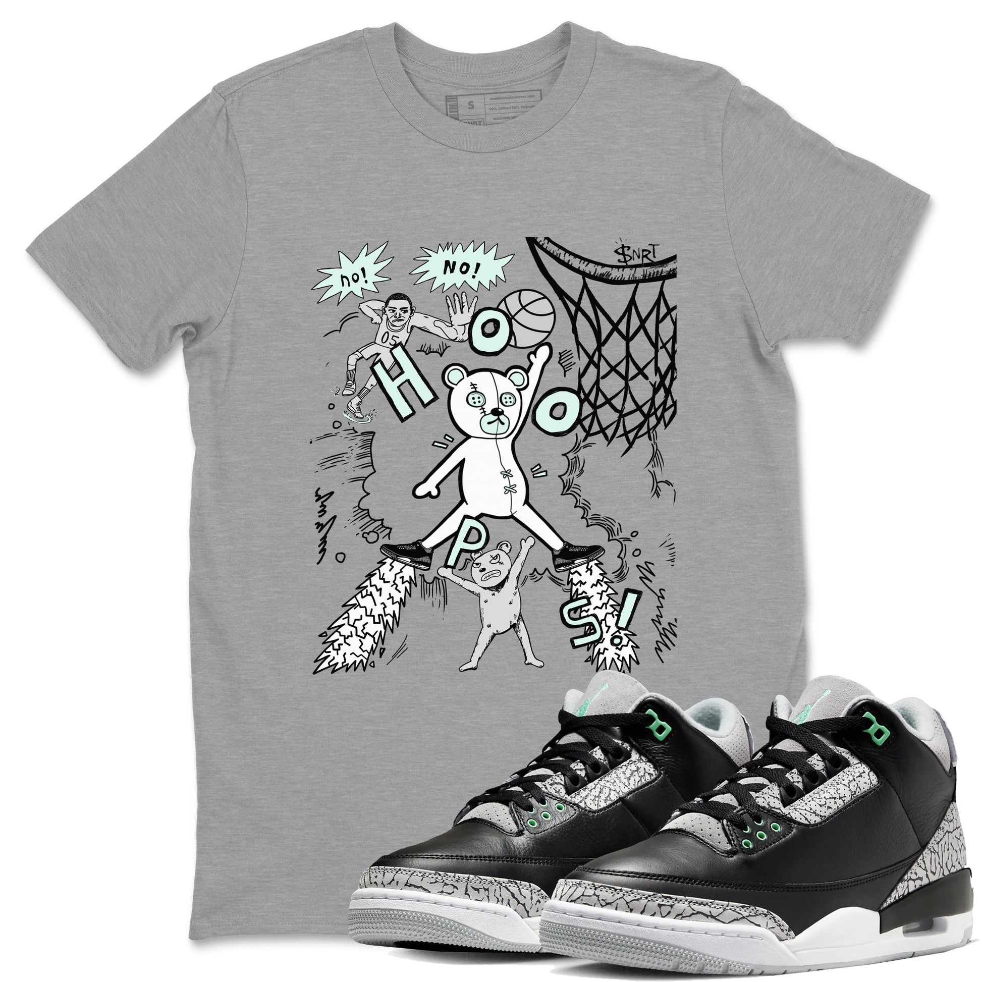 3s Green Glow shirt to match jordans Stop The Bear sneaker tees Air Jordan 3 Retro Green Glow SNRT Sneaker Release Tees unisex cotton Heather Grey 1 crew neck shirt