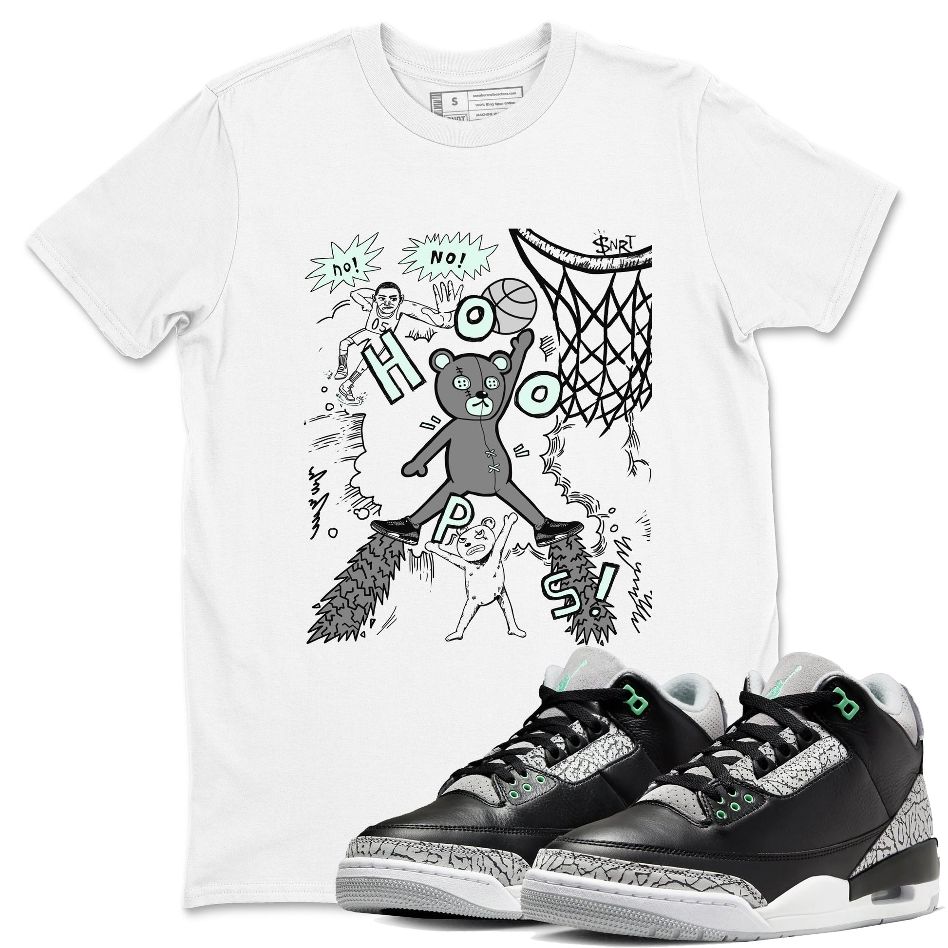 3s Green Glow shirt to match jordans Stop The Bear sneaker tees Air Jordan 3 Retro Green Glow SNRT Sneaker Release Tees unisex cotton White 1 crew neck shirt
