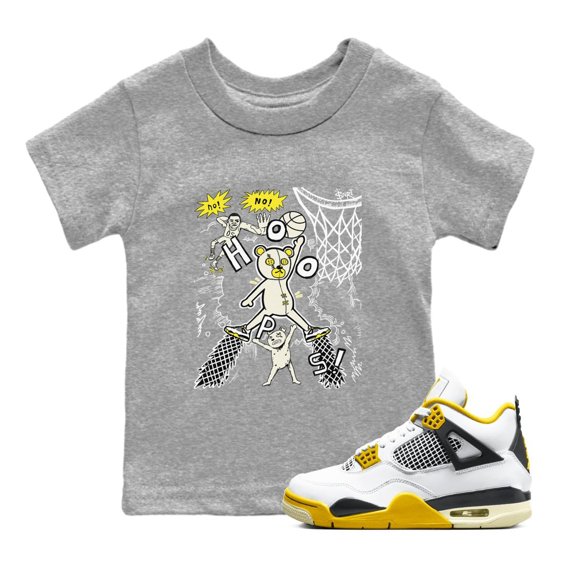4s Vivid Sulfur shirt to match jordans Stop The Bear sneaker tees Air Jordan 4 Retro Vivid Sulfur SNRT sneaker release tees baby toddler Heather Grey 1 cotton Shirt