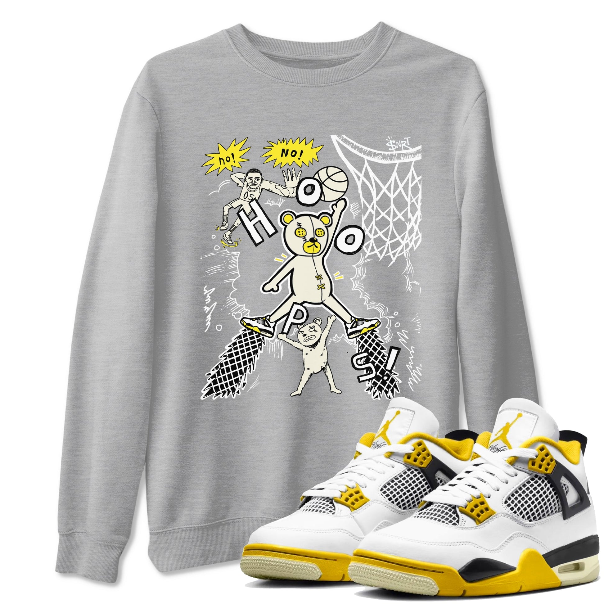 4s Vivid Sulfur shirt to match jordans Stop The Bear sneaker tees Air Jordan 4 Retro Vivid Sulfur SNRT Sneaker Release Tees unisex cotton Heather Grey 1 crew neck shirt