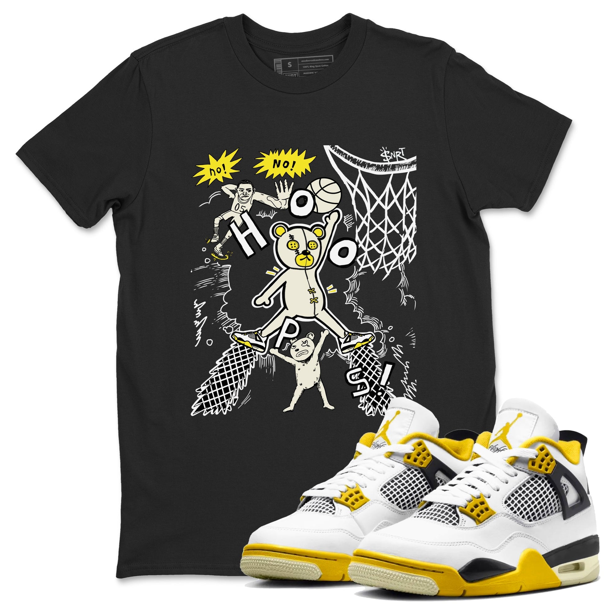 4s Vivid Sulfur shirt to match jordans Stop The Bear sneaker tees Air Jordan 4 Retro Vivid Sulfur SNRT Sneaker Release Tees unisex cotton Black 1 crew neck shirt