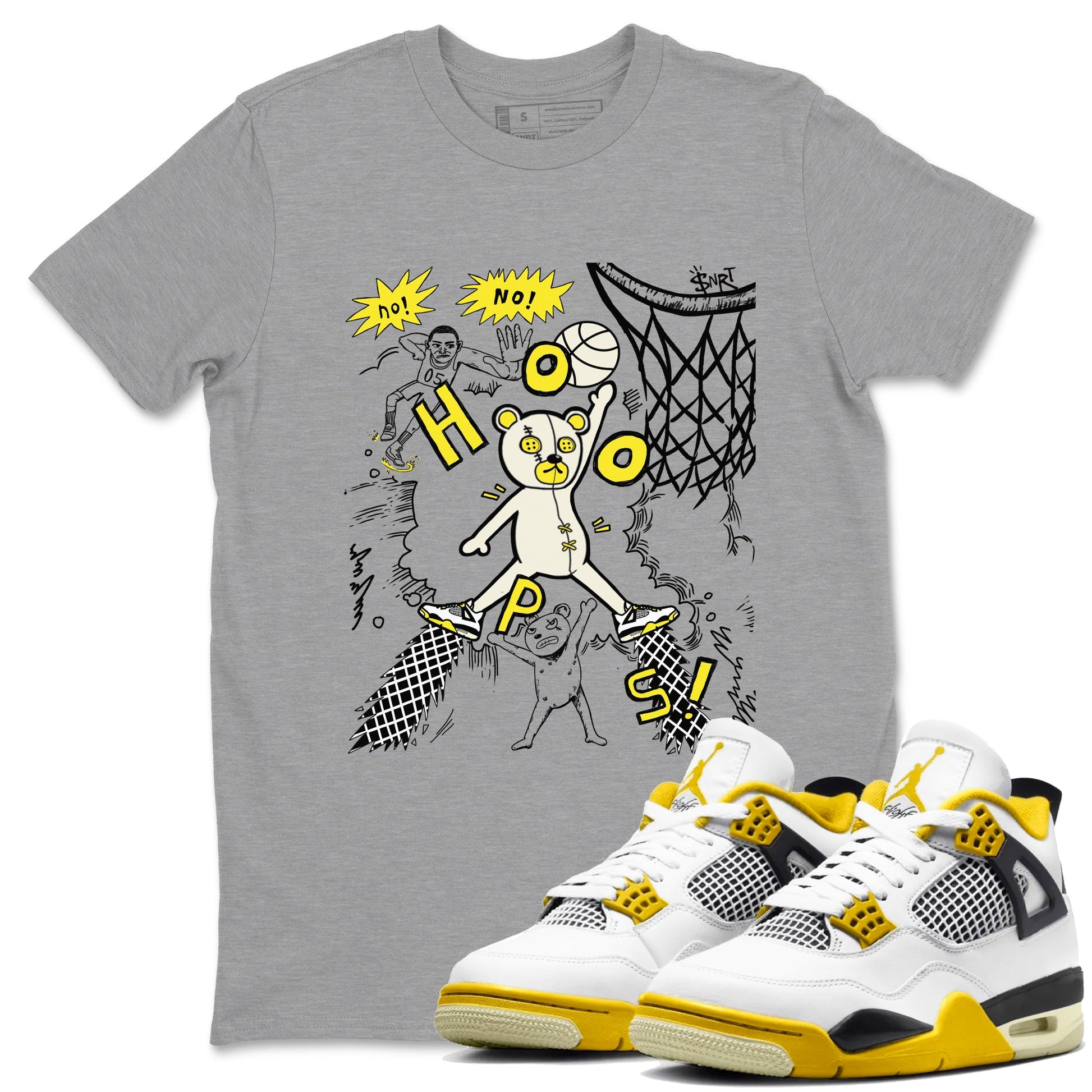 4s Vivid Sulfur shirt to match jordans Stop The Bear sneaker tees Air Jordan 4 Retro Vivid Sulfur SNRT Sneaker Release Tees unisex cotton Heather Grey 1 crew neck shirt