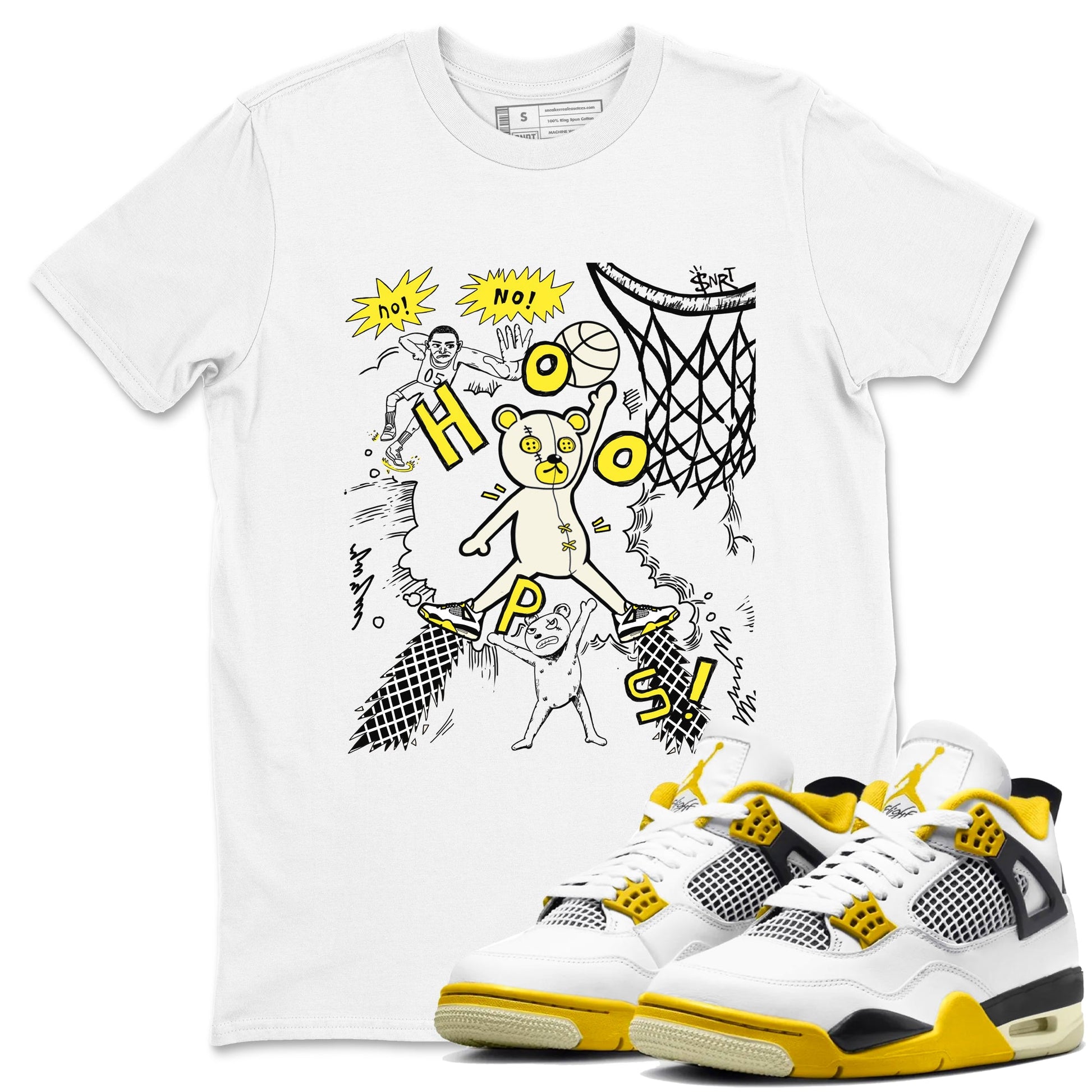 4s Vivid Sulfur shirt to match jordans Stop The Bear sneaker tees Air Jordan 4 Retro Vivid Sulfur SNRT Sneaker Release Tees unisex cotton White 1 crew neck shirt
