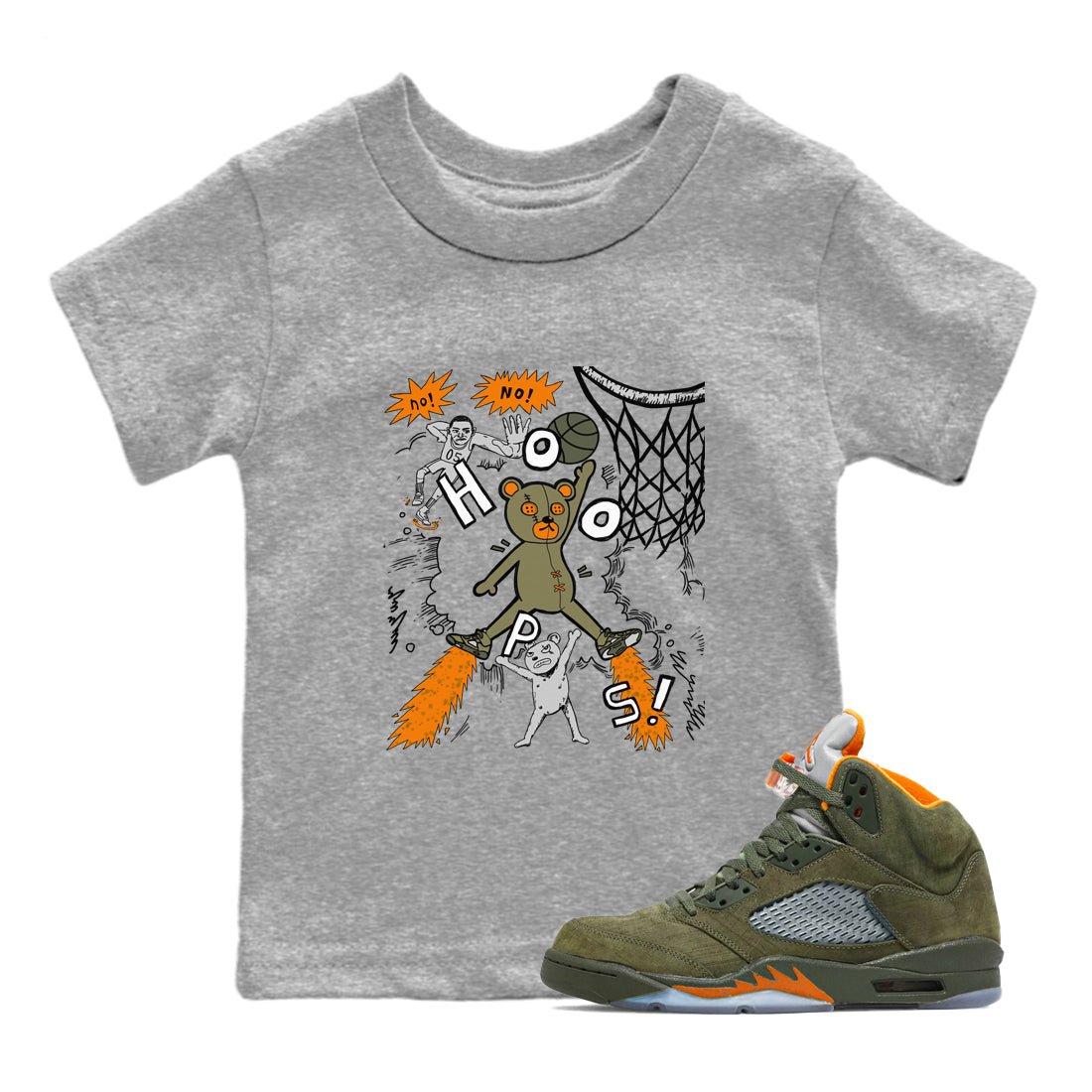 Air Jordan 5 Olive shirt to match jordans Stop The Bear sneaker tees 5s Olive SNRT sneaker release tees baby toddler Heather Grey 1 cotton Shirt