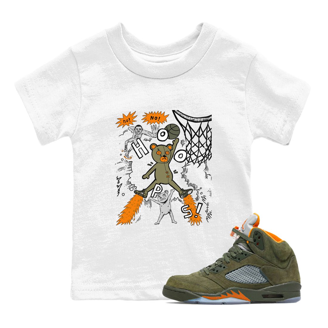 Air Jordan 5 Olive shirt to match jordans Stop The Bear sneaker tees 5s Olive SNRT sneaker release tees baby toddler White 1 cotton Shirt