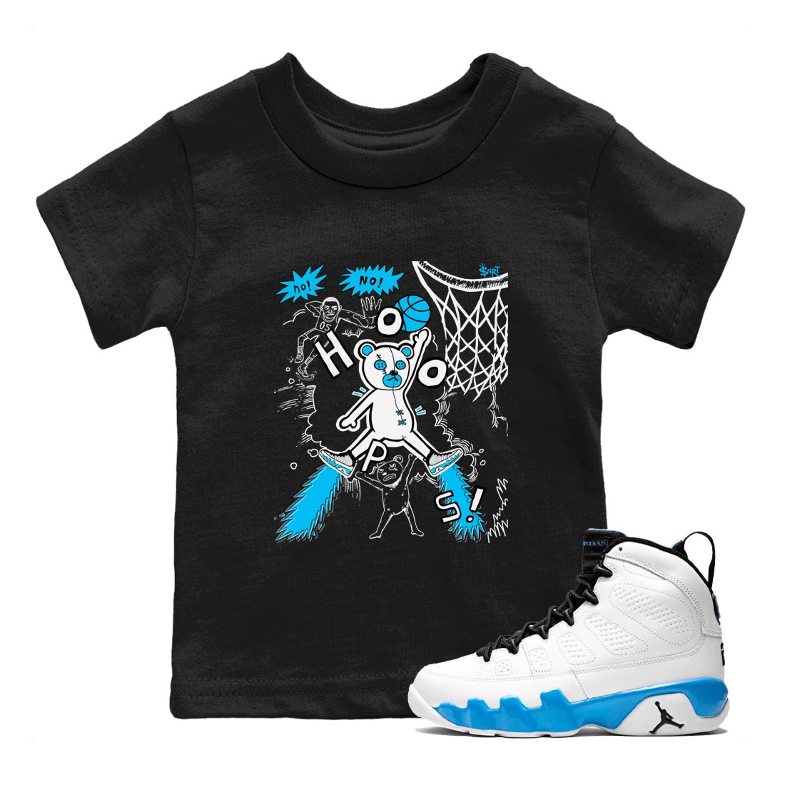 9s Powder Blue shirt to match jordans Stop The Bear sneaker tees Air Jordan 9 Powder Blue SNRT sneaker release tees baby toddler Black 1 cotton Shirt