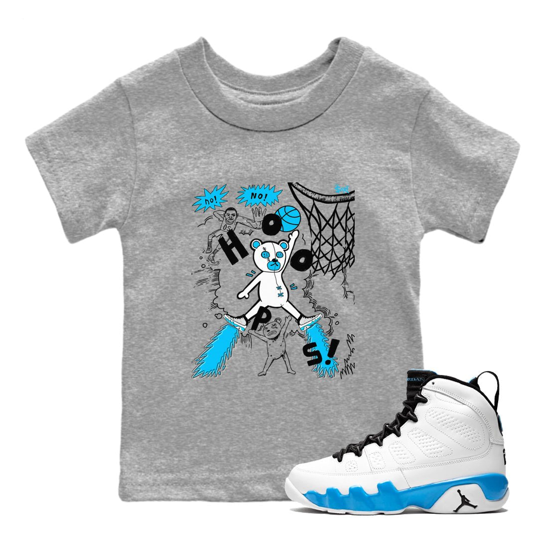 9s Powder Blue shirt to match jordans Stop The Bear sneaker tees Air Jordan 9 Powder Blue SNRT sneaker release tees baby toddler Heather Grey 1 cotton Shirt