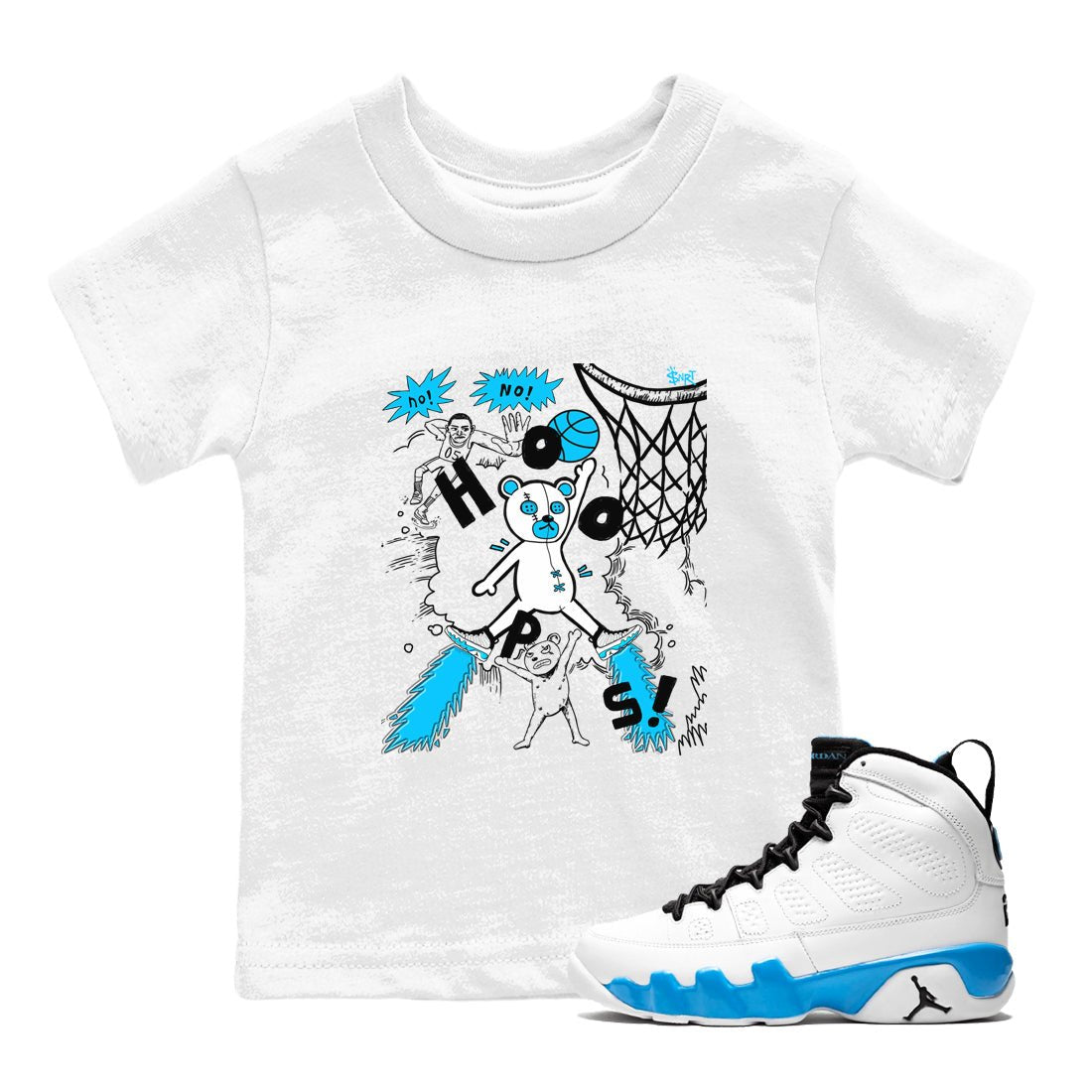 9s Powder Blue shirt to match jordans Stop The Bear sneaker tees Air Jordan 9 Powder Blue SNRT sneaker release tees baby toddler White 1 cotton Shirt
