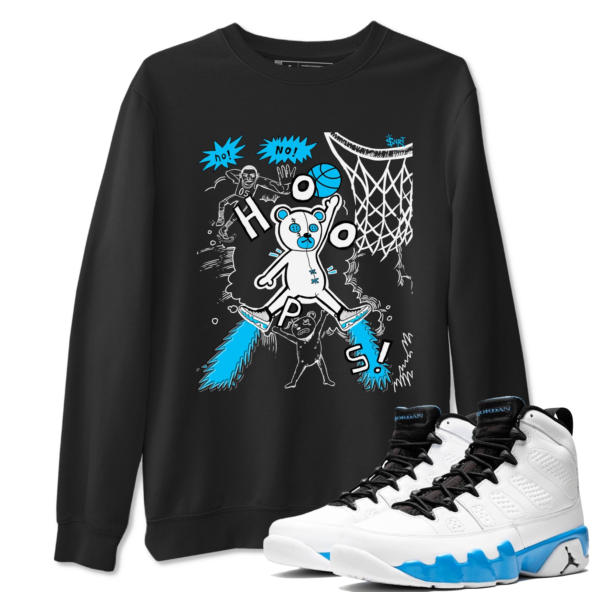 9s Powder Blue shirt to match jordans Stop The Bear sneaker tees Air Jordan 9 Powder Blue SNRT Sneaker Release Tees unisex cotton Black 1 crew neck shirt