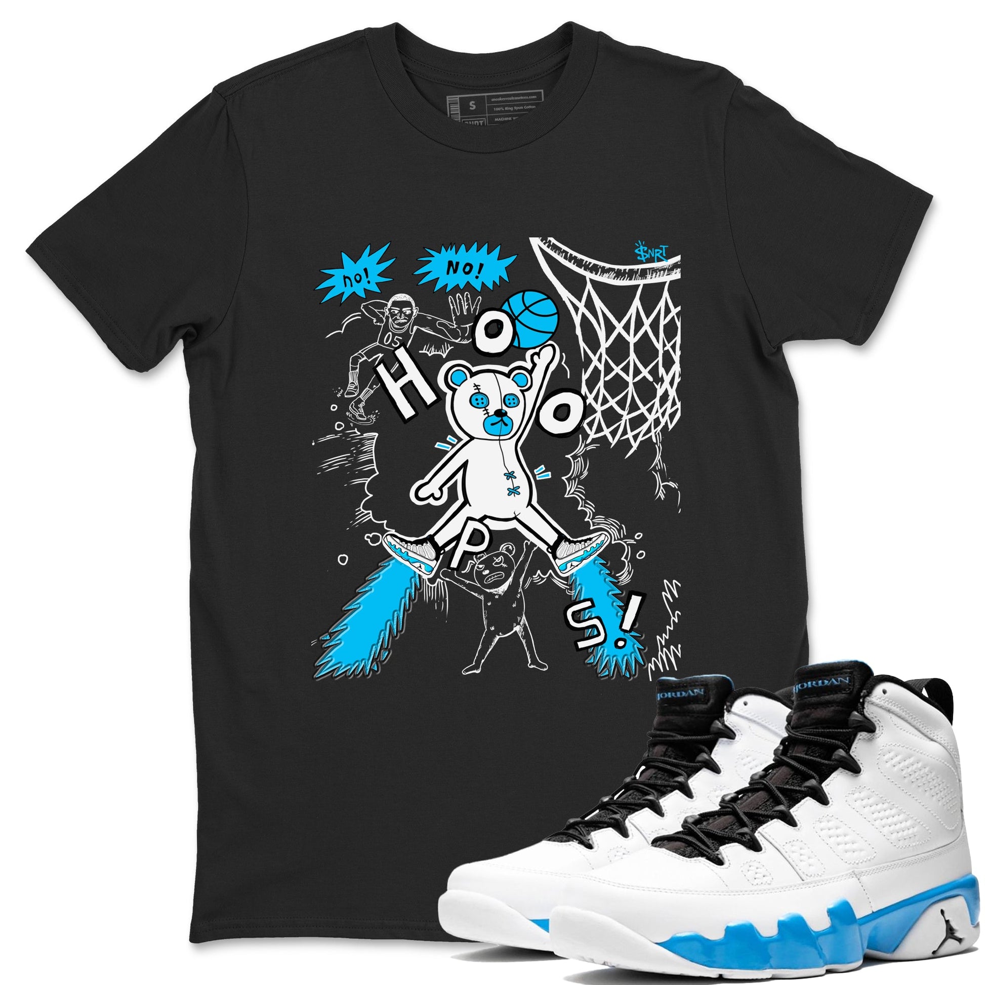 9s Powder Blue shirt to match jordans Stop The Bear sneaker tees Air Jordan 9 Powder Blue SNRT Sneaker Release Tees unisex cotton Black 1 crew neck shirt