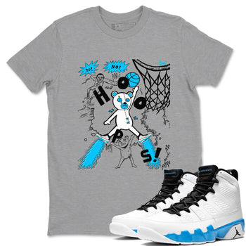 9s Powder Blue shirt to match jordans Stop The Bear sneaker tees Air Jordan 9 Powder Blue SNRT Sneaker Release Tees unisex cotton Heather Grey 1 crew neck shirt