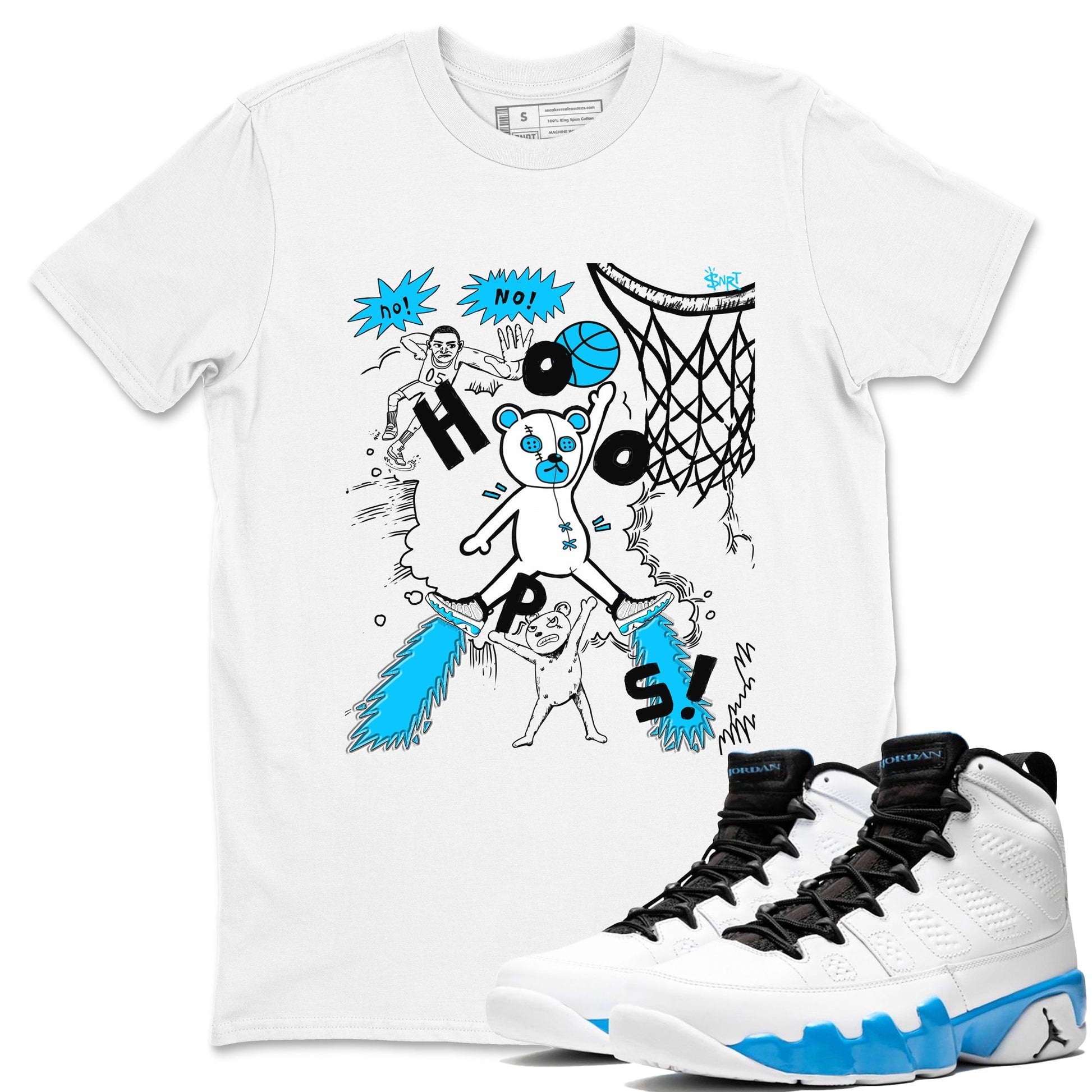 9s Powder Blue shirt to match jordans Stop The Bear sneaker tees Air Jordan 9 Powder Blue SNRT Sneaker Release Tees unisex cotton White 1 crew neck shirt