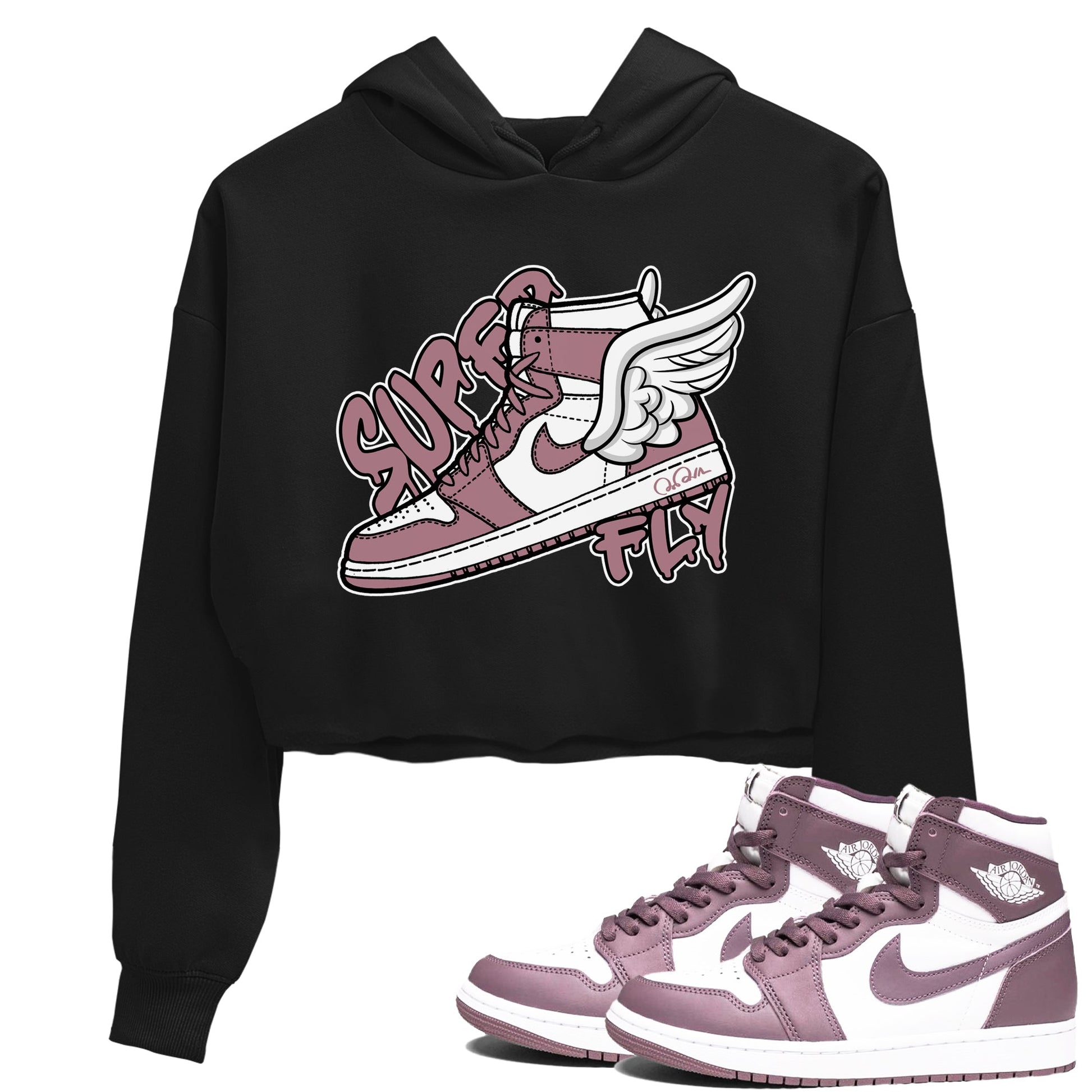 Air Jordan 1 Mauve shirt to match jordans Super Fly sneaker tees AJ1Mauve SNRT Sneaker Release Tees Black 1 Crop T-Shirt