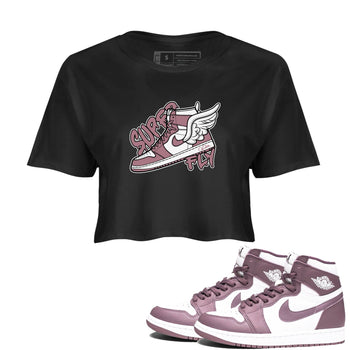 Air Jordan 1 Mauve shirt to match jordans Super Fly sneaker tees AJ1Mauve SNRT Sneaker Release Tees Black 1 Crop T-Shirt