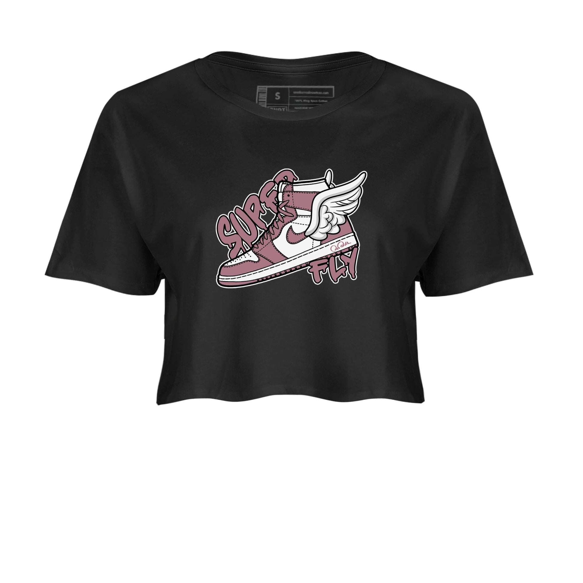 Air Jordan 1 Mauve shirt to match jordans Super Fly sneaker tees AJ1Mauve SNRT Sneaker Release Tees Black 2 Crop T-Shirt