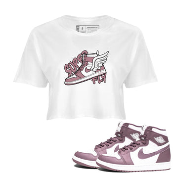 Air Jordan 1 Mauve shirt to match jordans Super Fly sneaker tees AJ1Mauve SNRT Sneaker Release Tees White 1 Crop T-Shirt