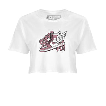 Air Jordan 1 Mauve shirt to match jordans Super Fly sneaker tees AJ1Mauve SNRT Sneaker Release Tees White 2 Crop T-Shirt