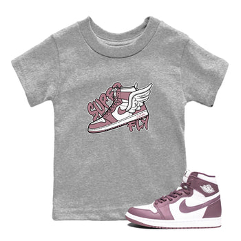 Air Jordan 1 Mauve shirt to match jordans Super Fly sneaker tees AJ1Mauve SNRT Sneaker Release Tees Baby Toddler Heather Grey 1 T-Shirt