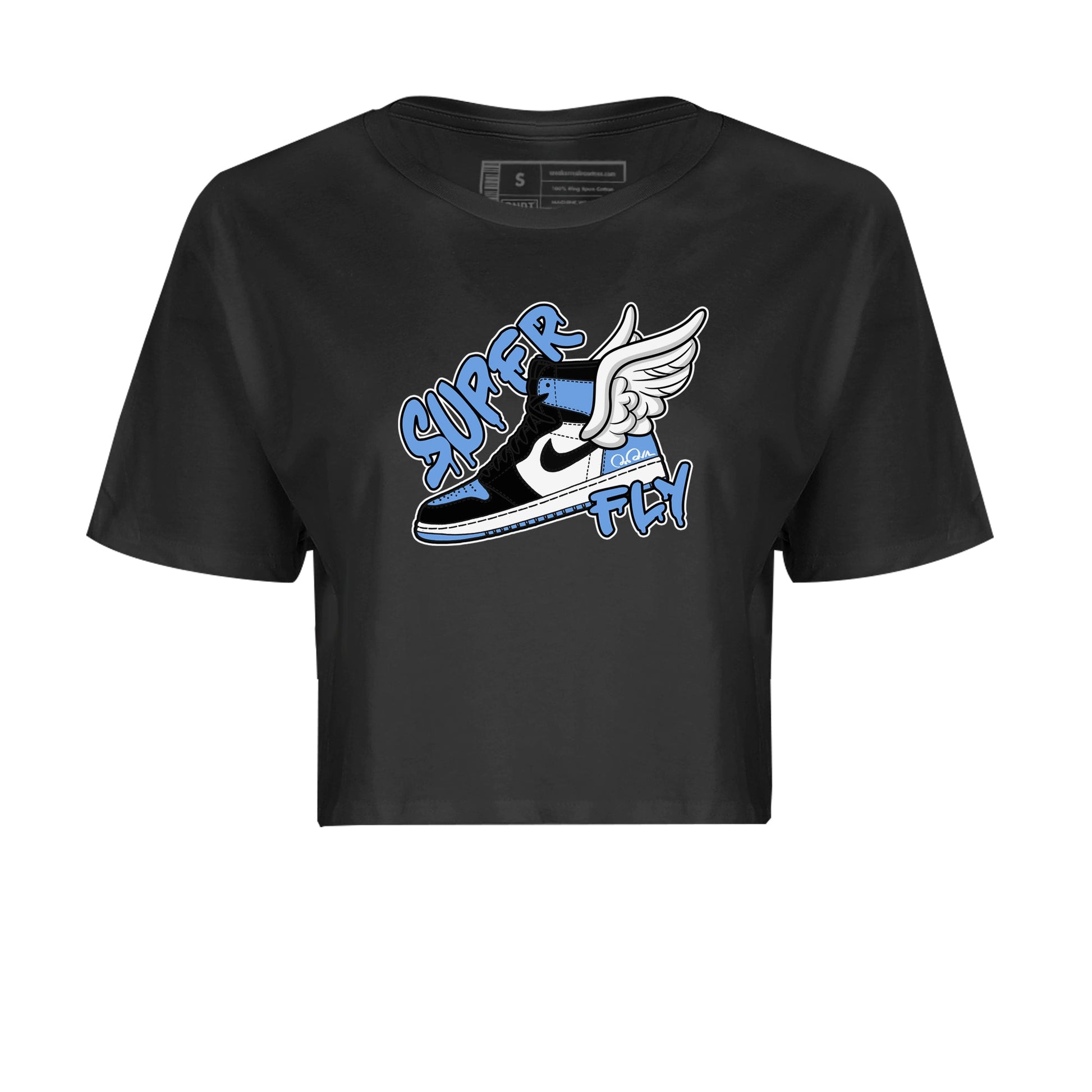 Air Jordan 1 Retro High OG UNC Toe Shirt to match Jordans Super Fly Sneaker Tees AJ1 UNC Toe SNRT Sneaker Release Tees Crop T-Shirts Black 2