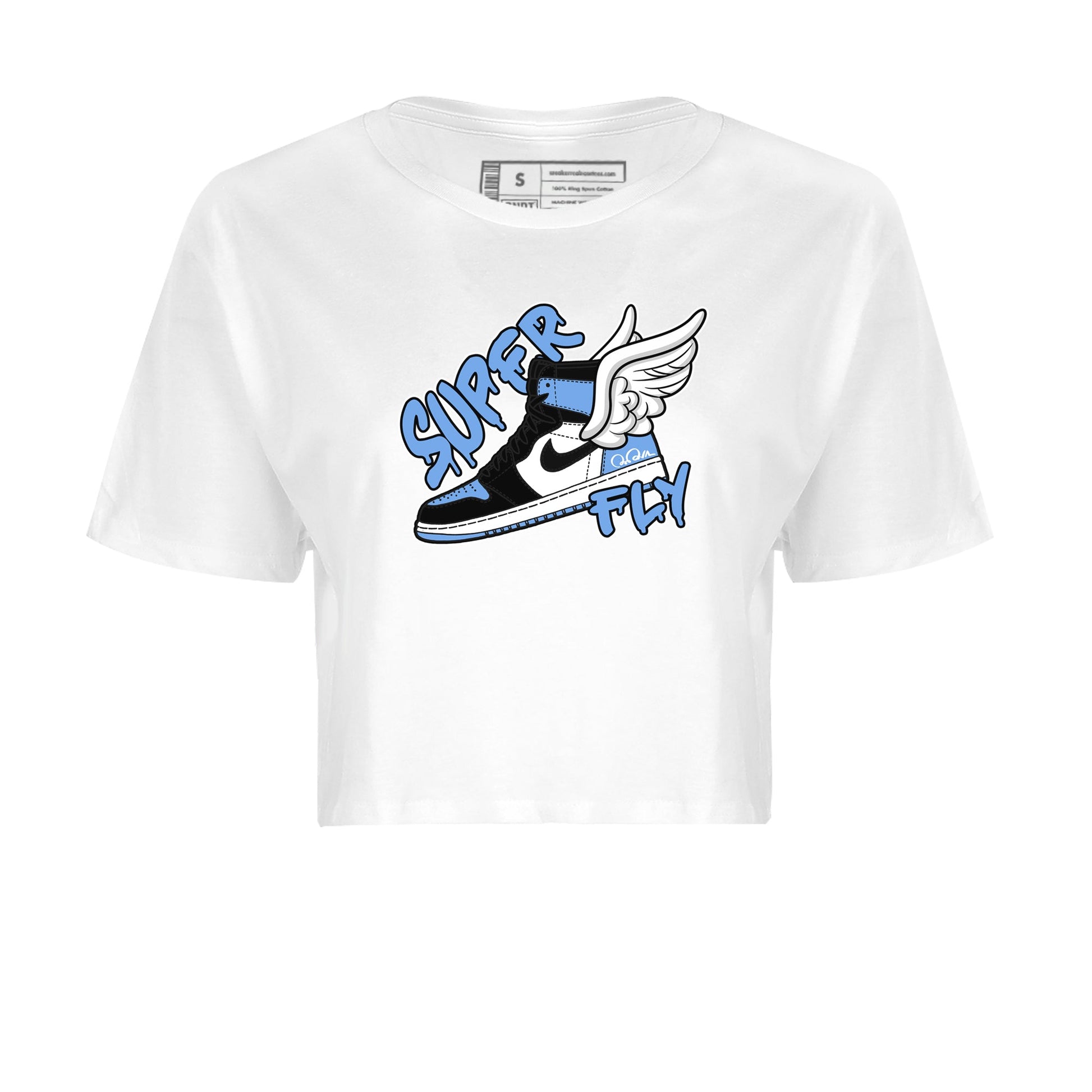 Air Jordan 1 Retro High OG UNC Toe Shirt to match Jordans Super Fly Sneaker Tees AJ1 UNC Toe SNRT Sneaker Release Tees Crop T-Shirts White 2