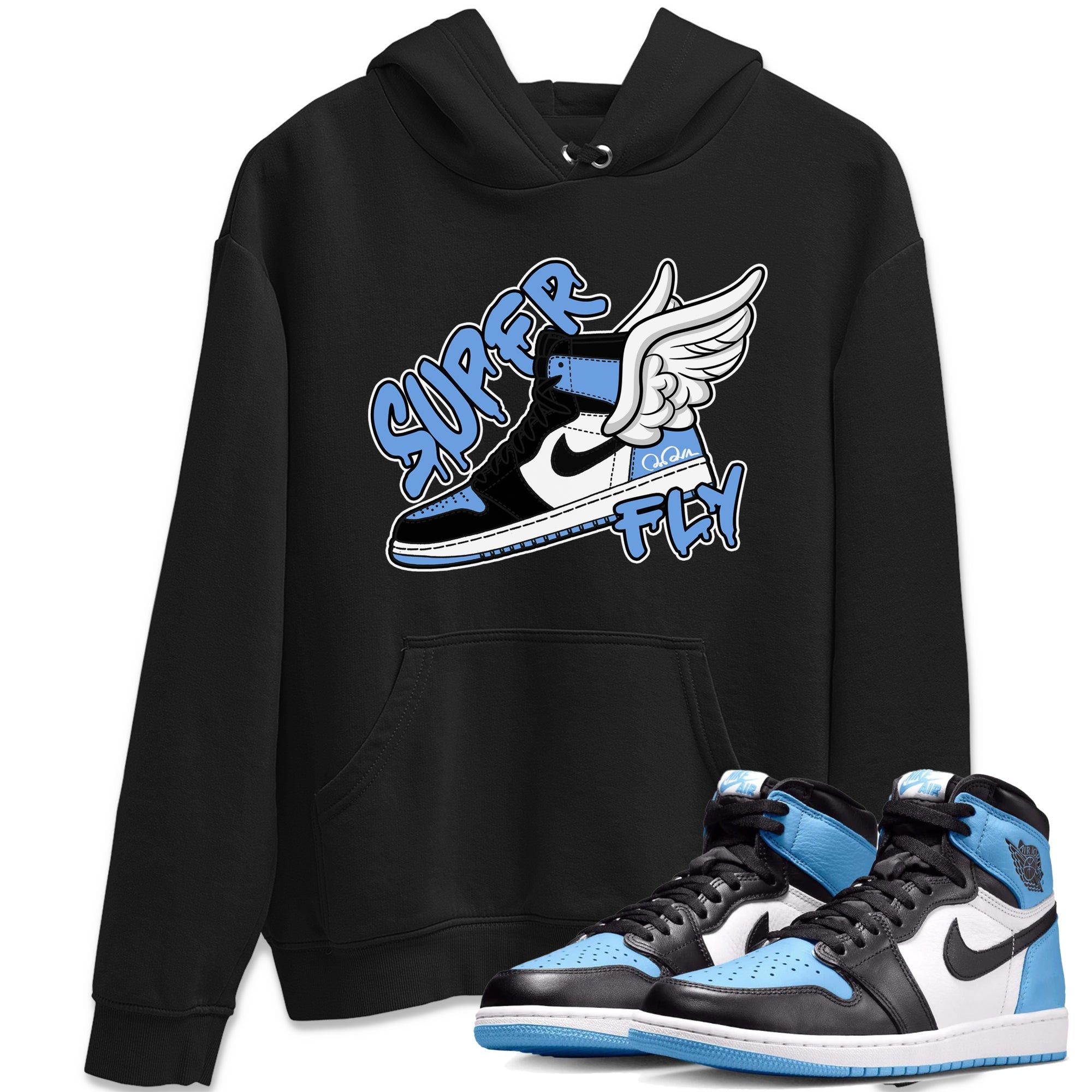 Air Jordan 1 Retro High OG UNC Toe Shirt to match Jordans Super Fly Sneaker Tees AJ1 UNC Toe SNRT Sneaker Release Tees Crew Neck T-Shirts Black 1