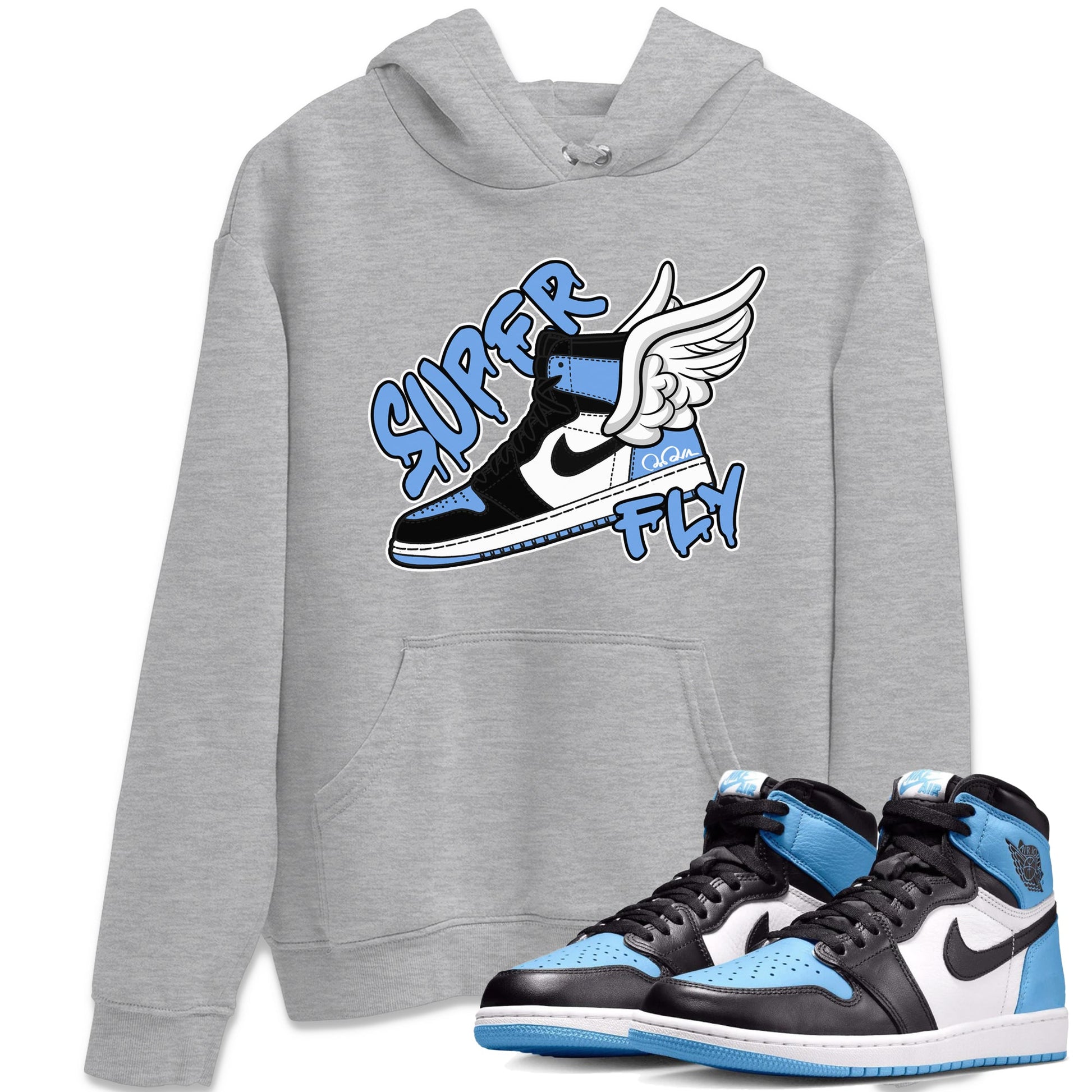 Air Jordan 1 Retro High OG UNC Toe Shirt to match Jordans Super Fly Sneaker Tees AJ1 UNC Toe SNRT Sneaker Release Tees Crew Neck T-Shirts Heather Grey 1