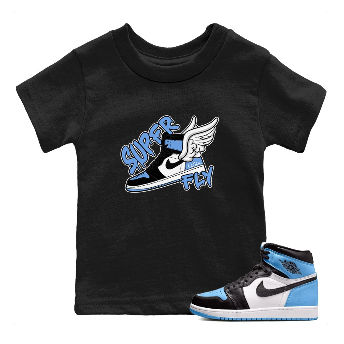 Air Jordan 1 Retro High OG UNC Toe Shirt to match Jordans Super Fly Sneaker Tees AJ1 UNC Toe SNRT Sneaker Release Tees Kids and Baby Tees Black 1
