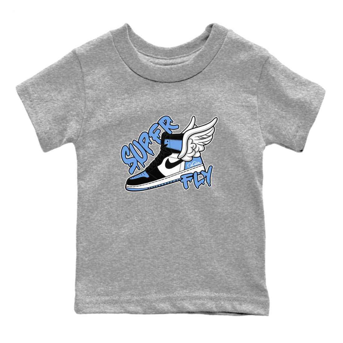 Air Jordan 1 Retro High OG UNC Toe Shirt to match Jordans Super Fly Sneaker Tees AJ1 UNC Toe SNRT Sneaker Release Tees Kids and Baby Tees Heather Grey 2