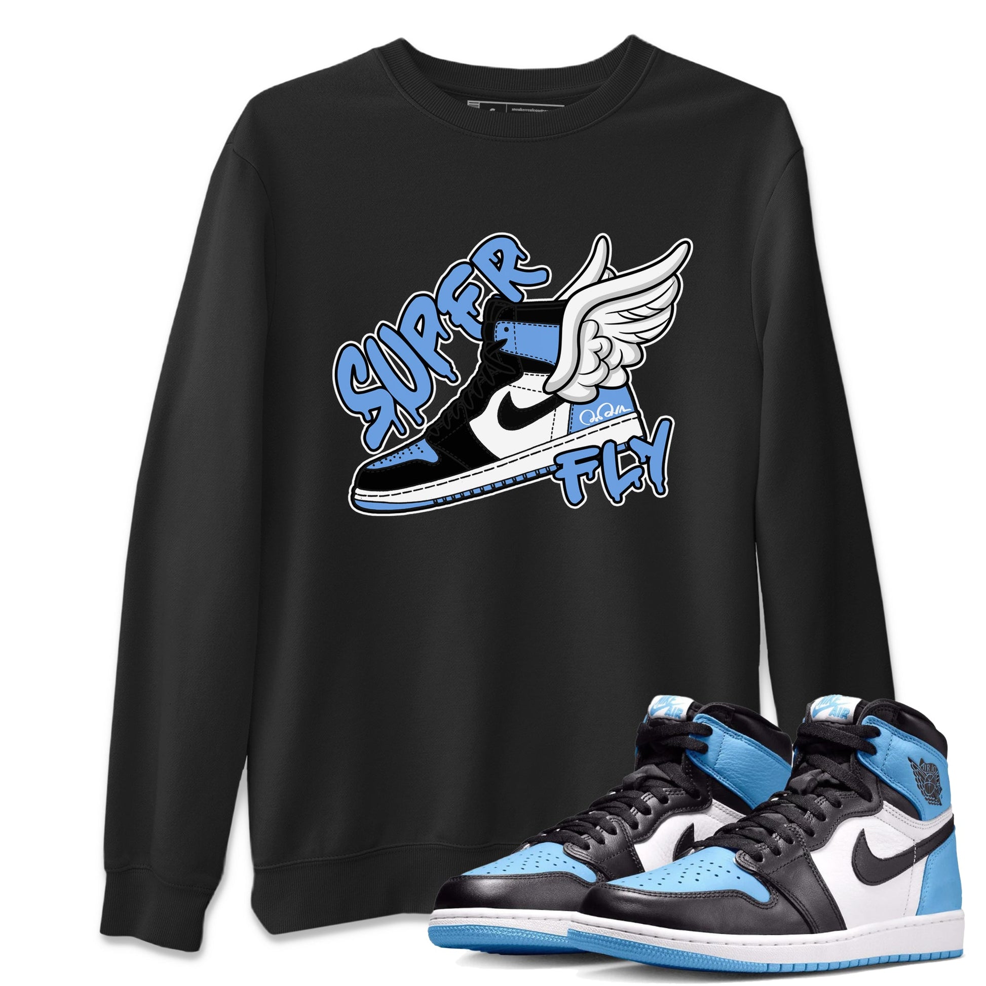 Air Jordan 1 Retro High OG UNC Toe Shirt to match Jordans Super Fly Sneaker Tees AJ1 UNC Toe SNRT Sneaker Release Tees Crew Neck T-Shirts Black 1