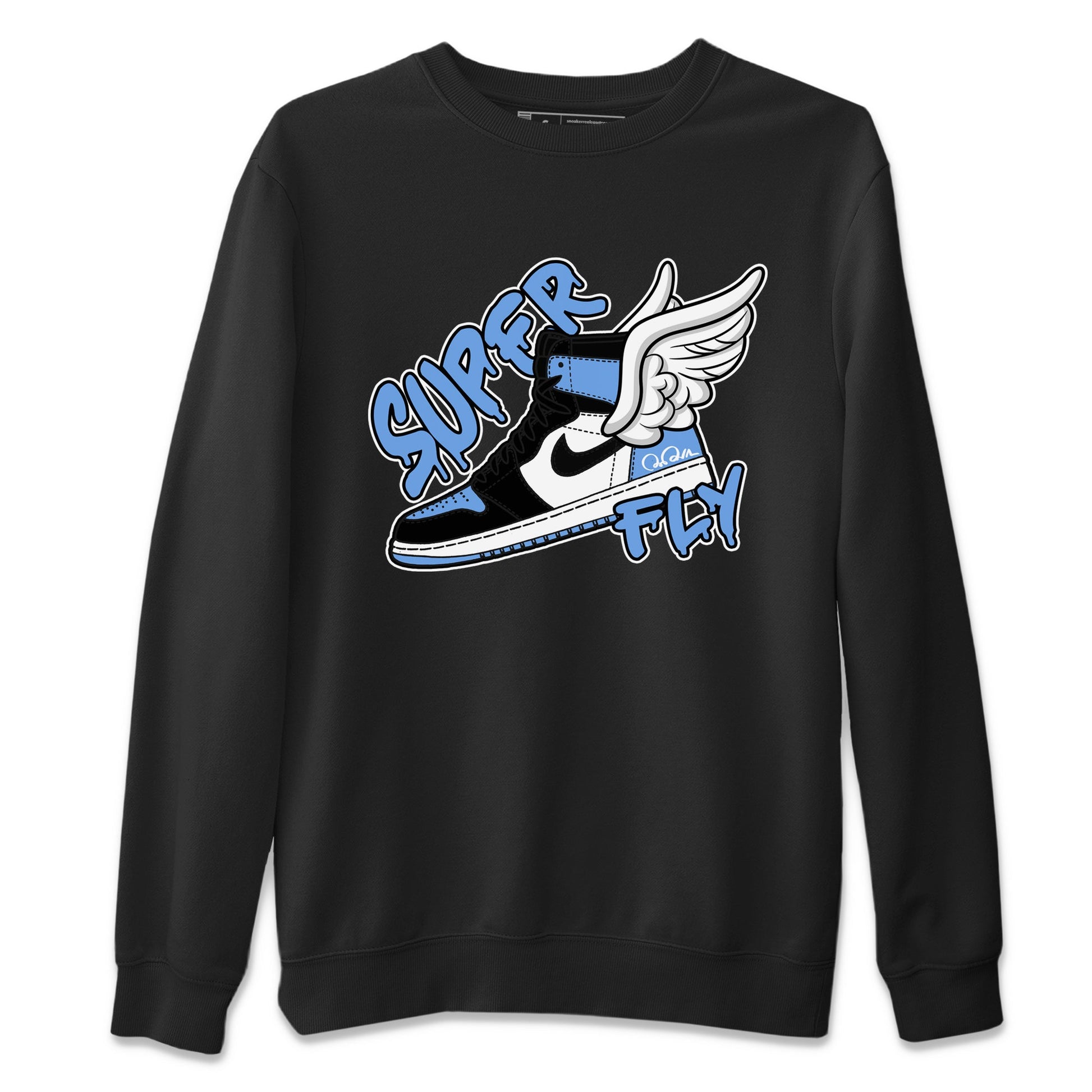 Air Jordan 1 Retro High OG UNC Toe Shirt to match Jordans Super Fly Sneaker Tees AJ1 UNC Toe SNRT Sneaker Release Tees Crew Neck T-Shirts Black 2