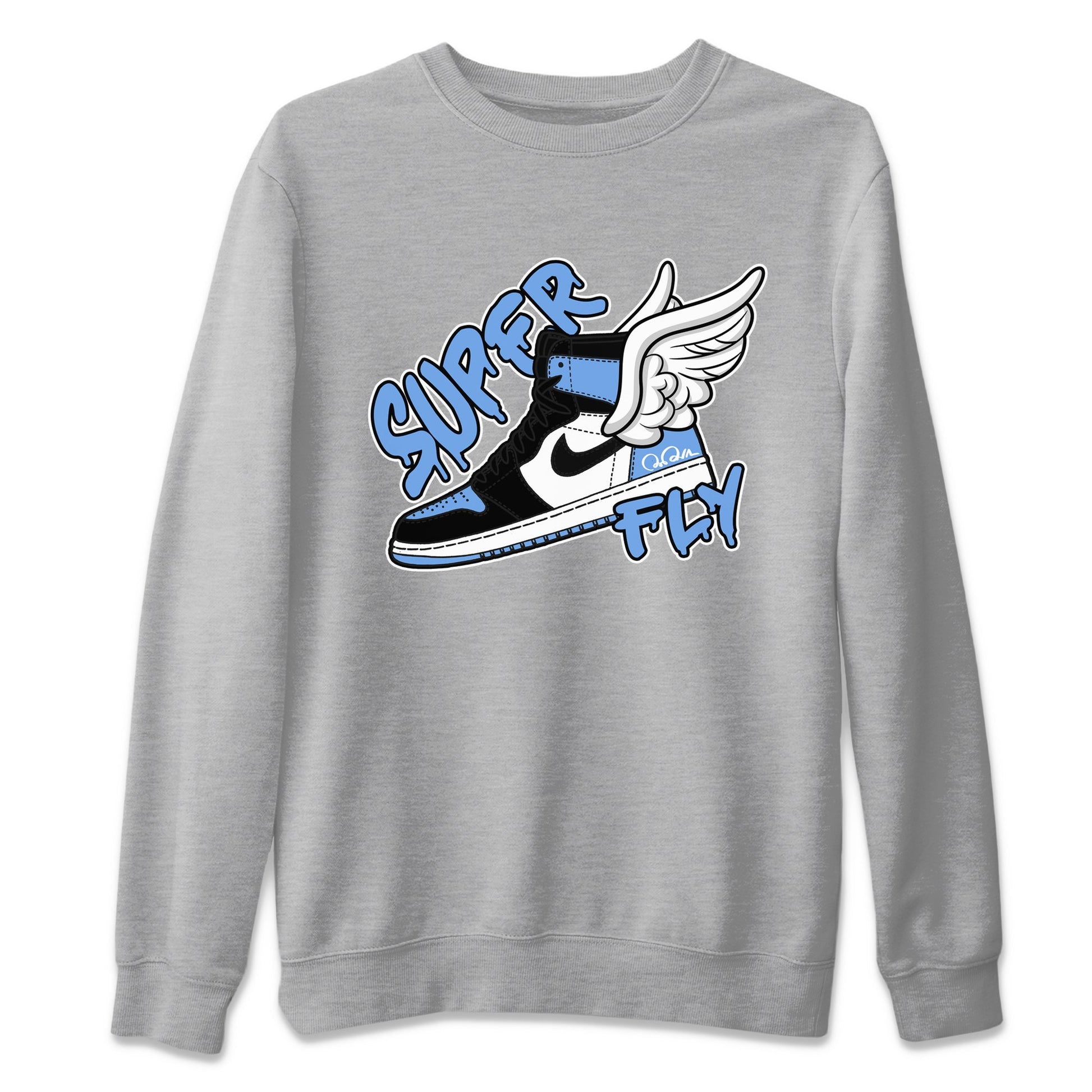 Air Jordan 1 Retro High OG UNC Toe Shirt to match Jordans Super Fly Sneaker Tees AJ1 UNC Toe SNRT Sneaker Release Tees Crew Neck T-Shirts Heather Grey 2
