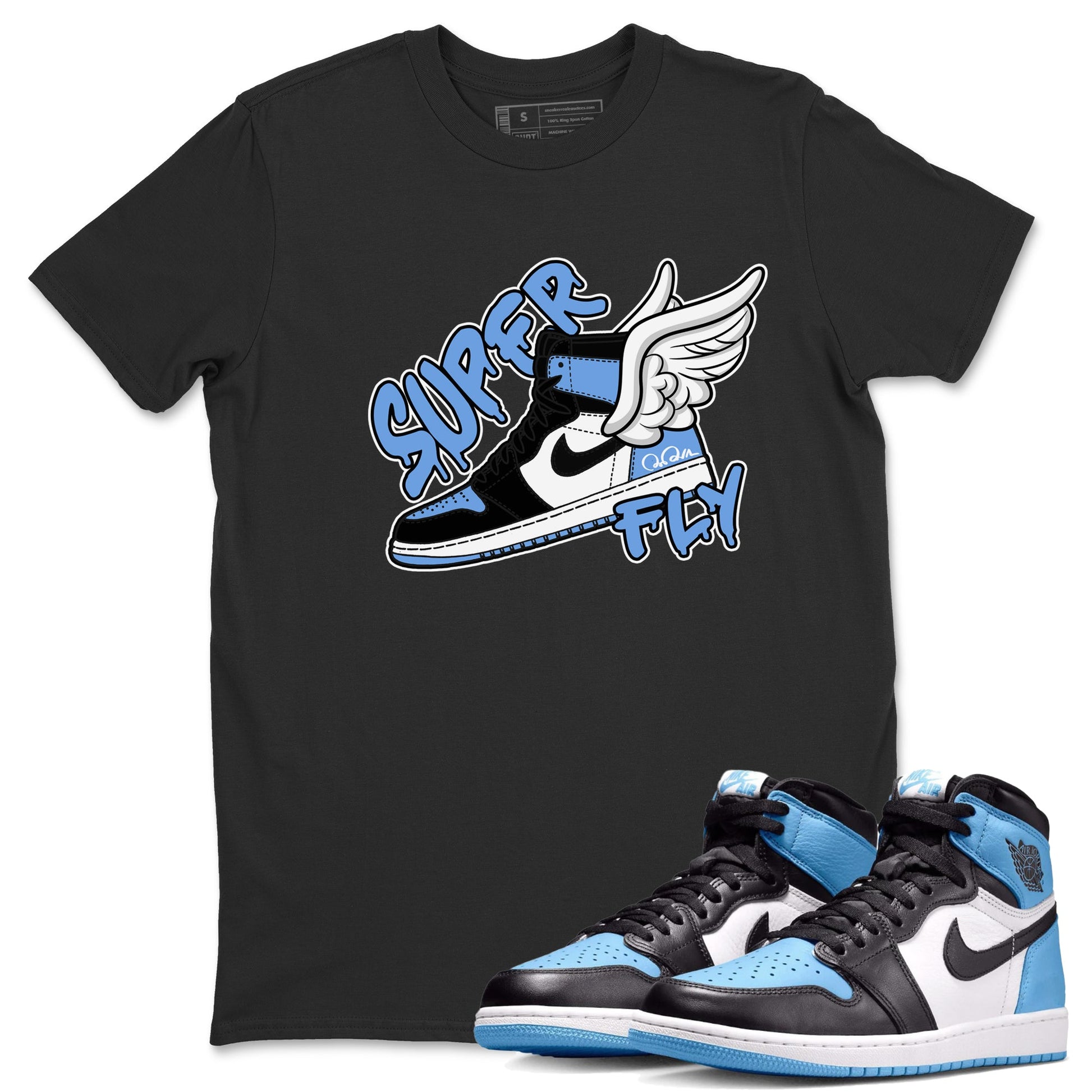 Air Jordan 1 Retro High OG UNC Toe Shirt to match Jordans Super Fly Sneaker Tees AJ1 UNC Toe SNRT Sneaker Release Tees Crew Neck T-Shirts Black 1