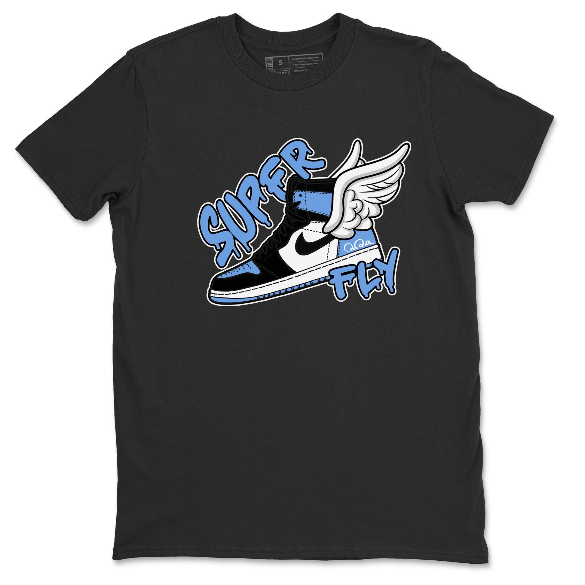 Air Jordan 1 Retro High OG UNC Toe Shirt to match Jordans Super Fly Sneaker Tees AJ1 UNC Toe SNRT Sneaker Release Tees Crew Neck T-Shirts Black 2