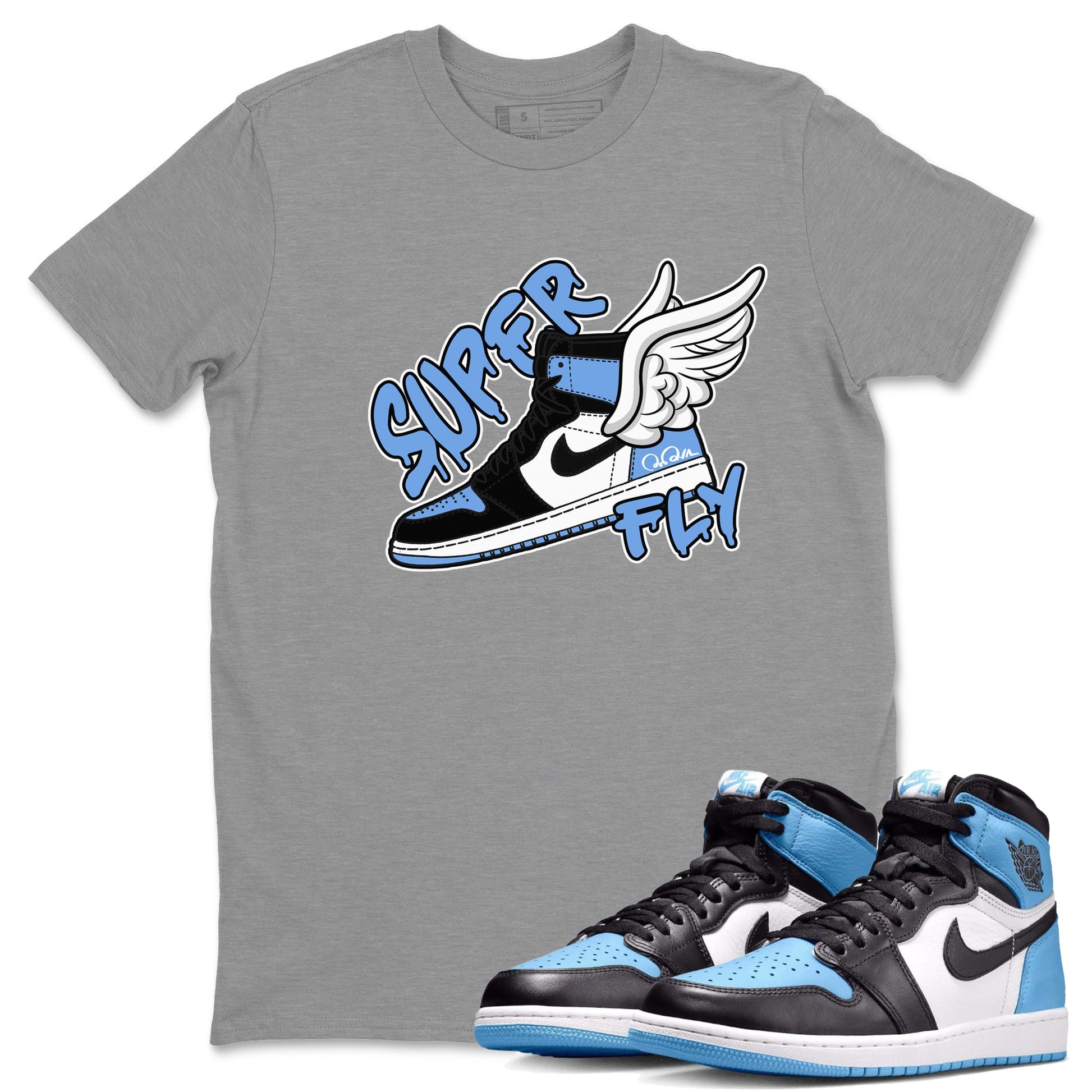 Air Jordan 1 Retro High OG UNC Toe Shirt to match Jordans Super Fly Sneaker Tees AJ1 UNC Toe SNRT Sneaker Release Tees Crew Neck T-Shirts Heather Grey 1