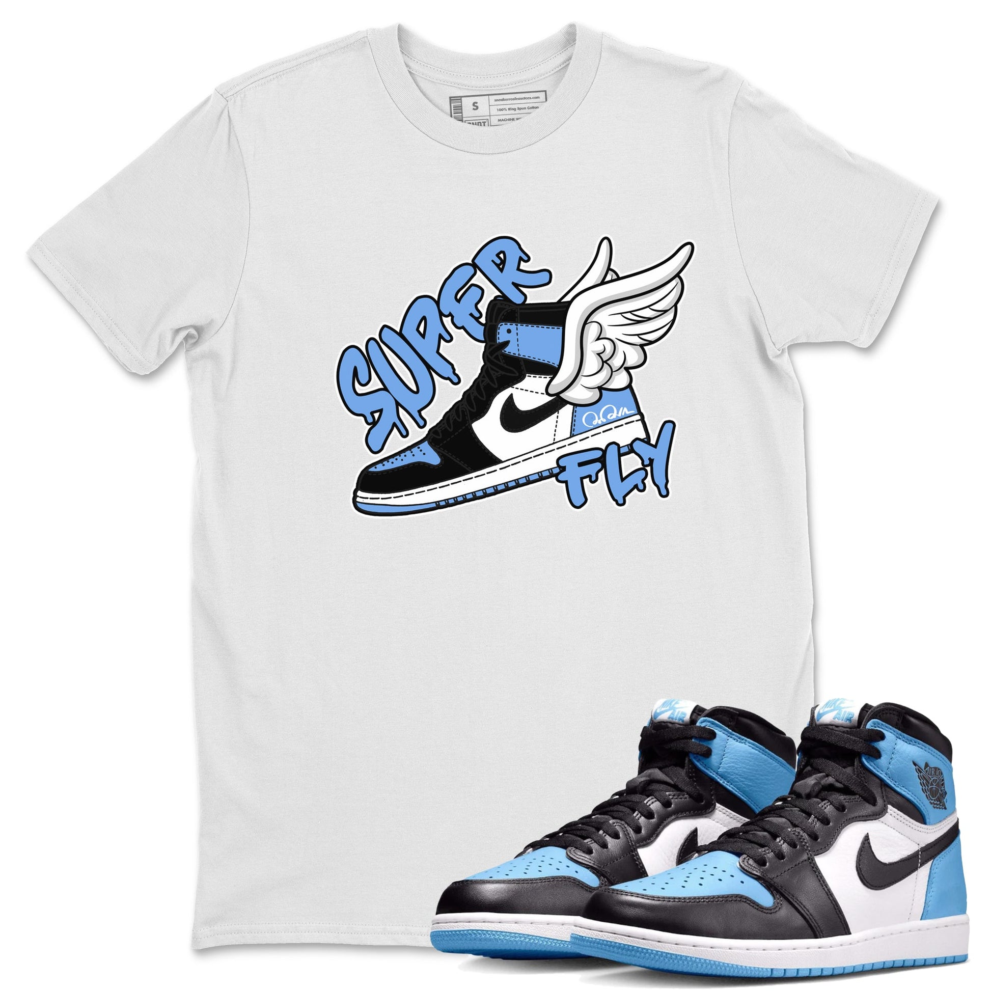 Air Jordan 1 Retro High OG UNC Toe Shirt to match Jordans Super Fly Sneaker Tees AJ1 UNC Toe SNRT Sneaker Release Tees Crew Neck T-Shirts White 1