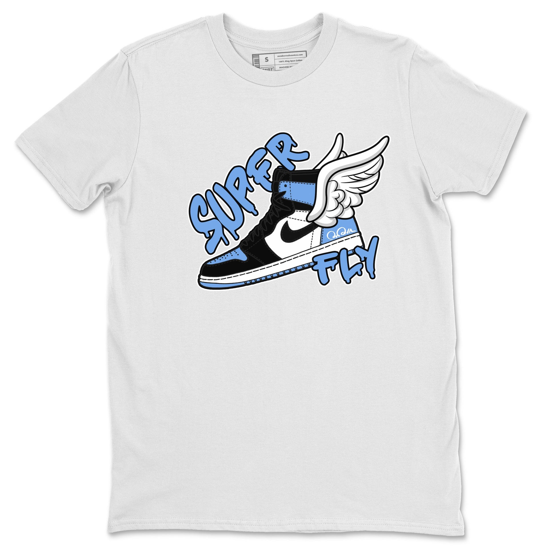 Air Jordan 1 Retro High OG UNC Toe Shirt to match Jordans Super Fly Sneaker Tees AJ1 UNC Toe SNRT Sneaker Release Tees Crew Neck T-Shirts White 2