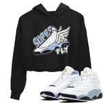 Air Jordan 13 Blue Grey shirt to match jordans Super Fly sneaker tees AJ13 Blue Grey SNRT Sneaker Release Tees Black 1 crop length shirt