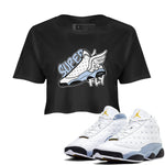 Air Jordan 13 Blue Grey shirt to match jordans Super Fly sneaker tees AJ13 Blue Grey SNRT Sneaker Release Tees Black 1 crop length shirt