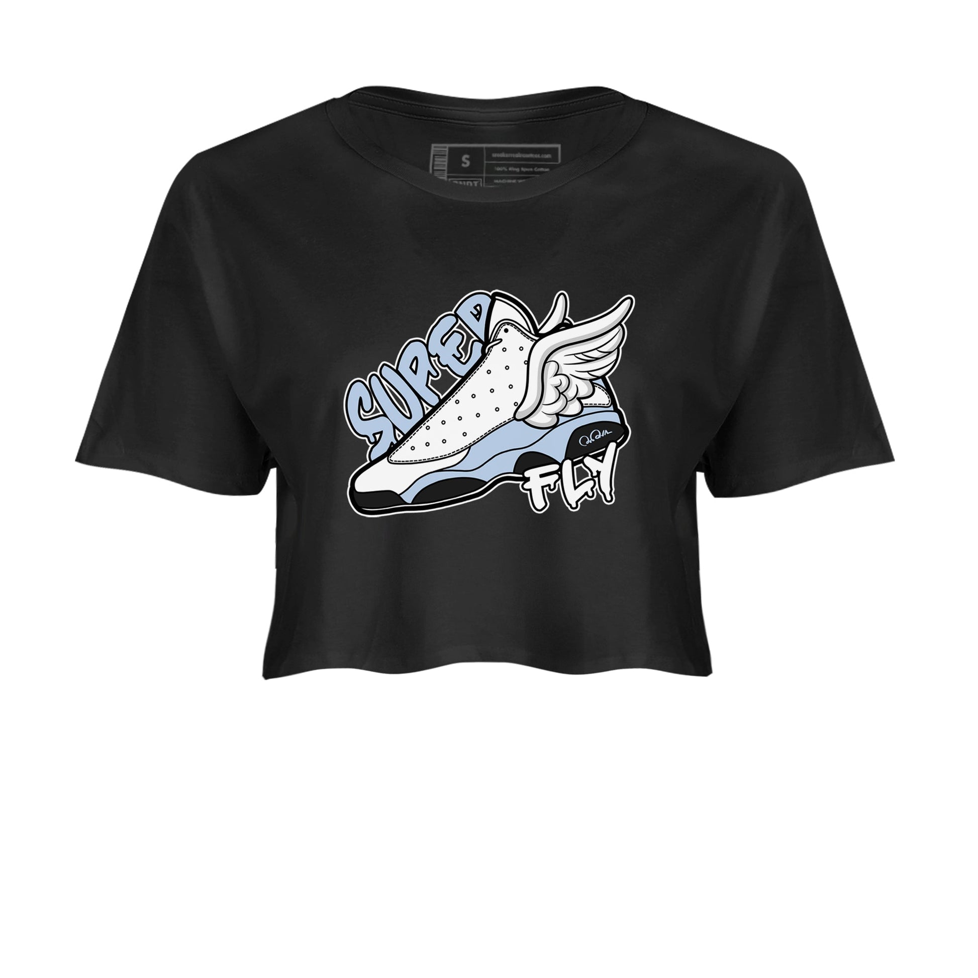 Air Jordan 13 Blue Grey shirt to match jordans Super Fly sneaker tees AJ13 Blue Grey SNRT Sneaker Release Tees Black 2 crop length shirt