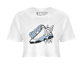 Air Jordan 13 Blue Grey shirt to match jordans Super Fly sneaker tees AJ13 Blue Grey SNRT Sneaker Release Tees White 2 crop length shirt