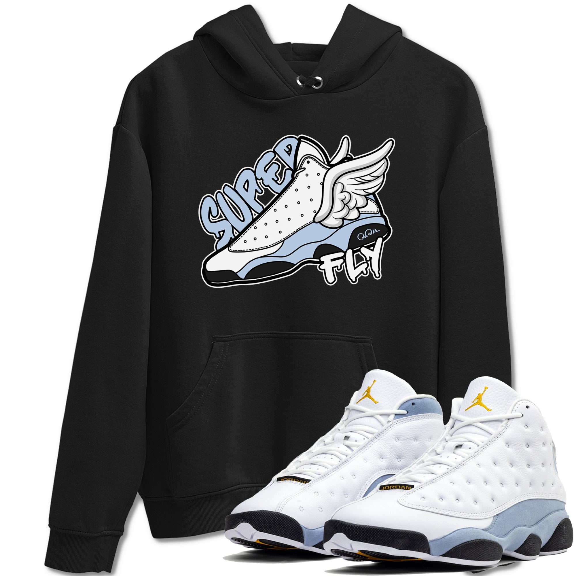 Air Jordan 13 Blue Grey shirt to match jordans Super Fly sneaker tees AJ13 Blue Grey SNRT Sneaker Release Tees unisex cotton Black 1 crew neck shirt