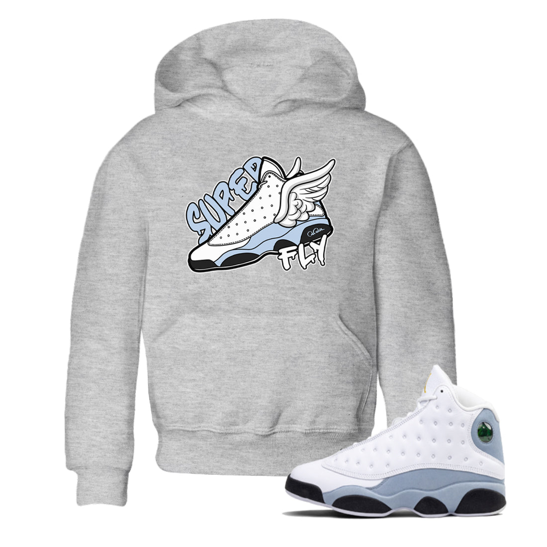Air Jordan 13 Blue Grey shirt to match jordans Super Fly sneaker tees AJ13 Blue Grey SNRT sneaker release tees baby toddler Heather Grey 1 cotton Shirt