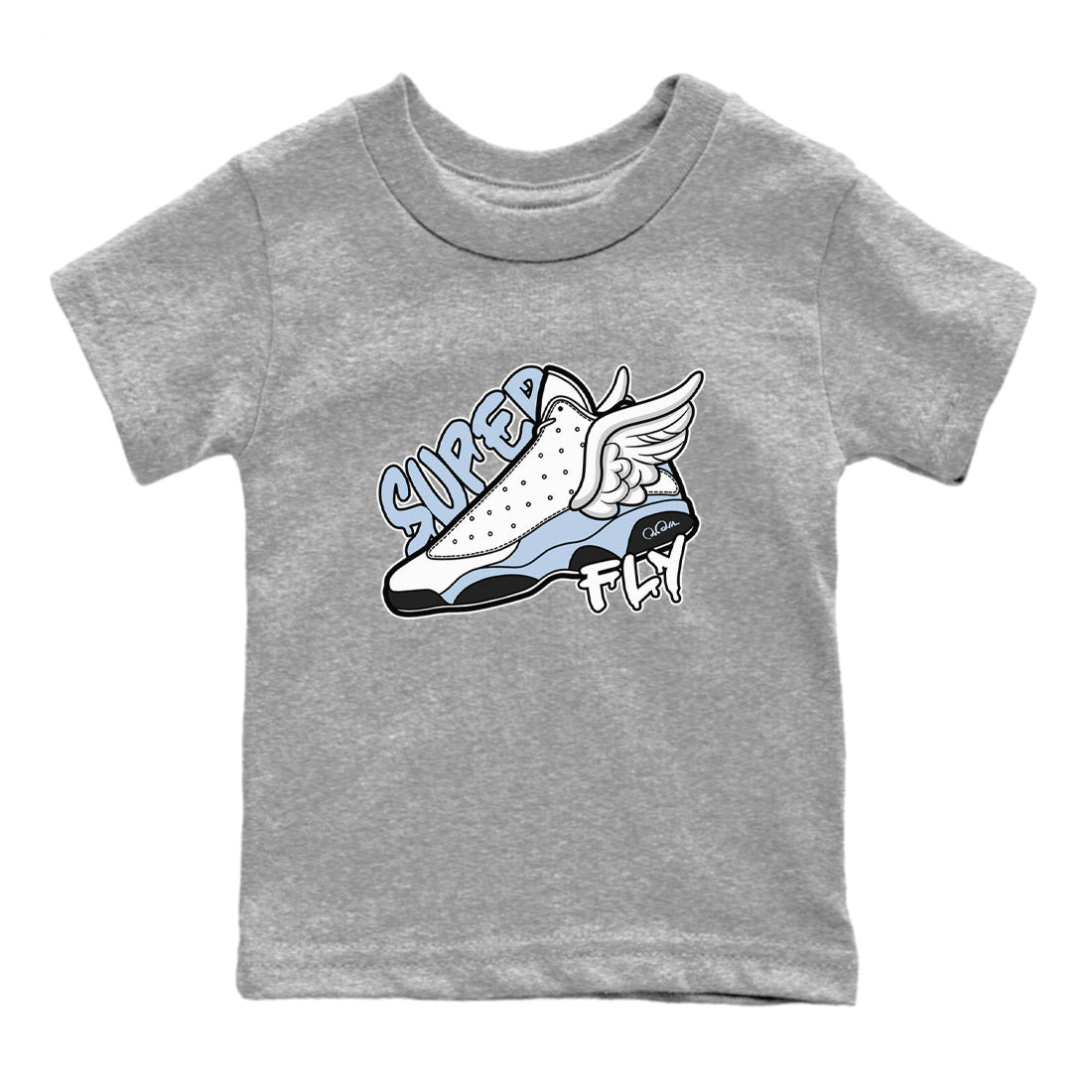 Air Jordan 13 Blue Grey shirt to match jordans Super Fly sneaker tees AJ13 Blue Grey SNRT sneaker release tees baby toddler Heather Grey 2 cotton Shirt