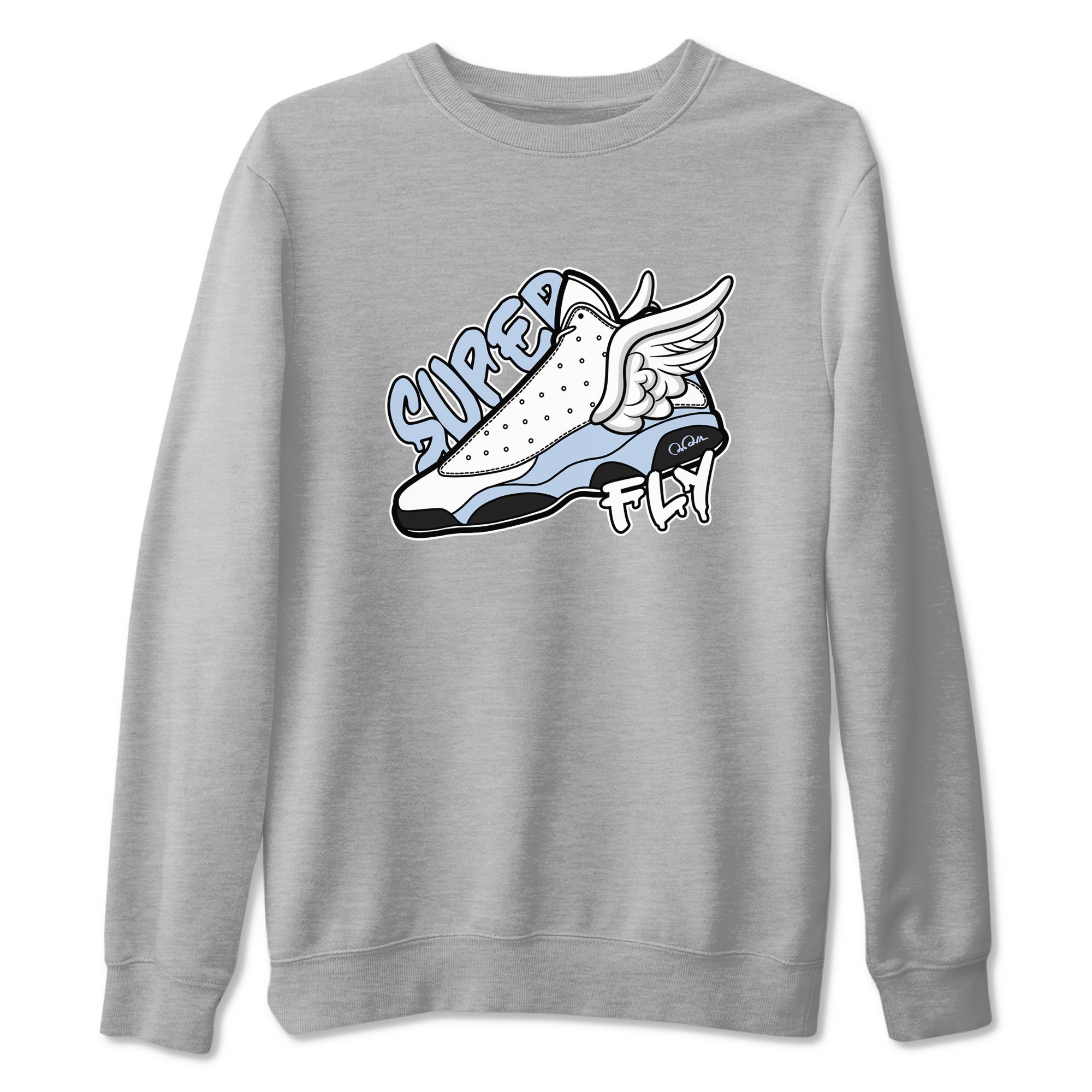 Air Jordan 13 Blue Grey shirt to match jordans Super Fly sneaker tees AJ13 Blue Grey SNRT Sneaker Release Tees unisex cotton Heather Grey 2 crew neck shirt