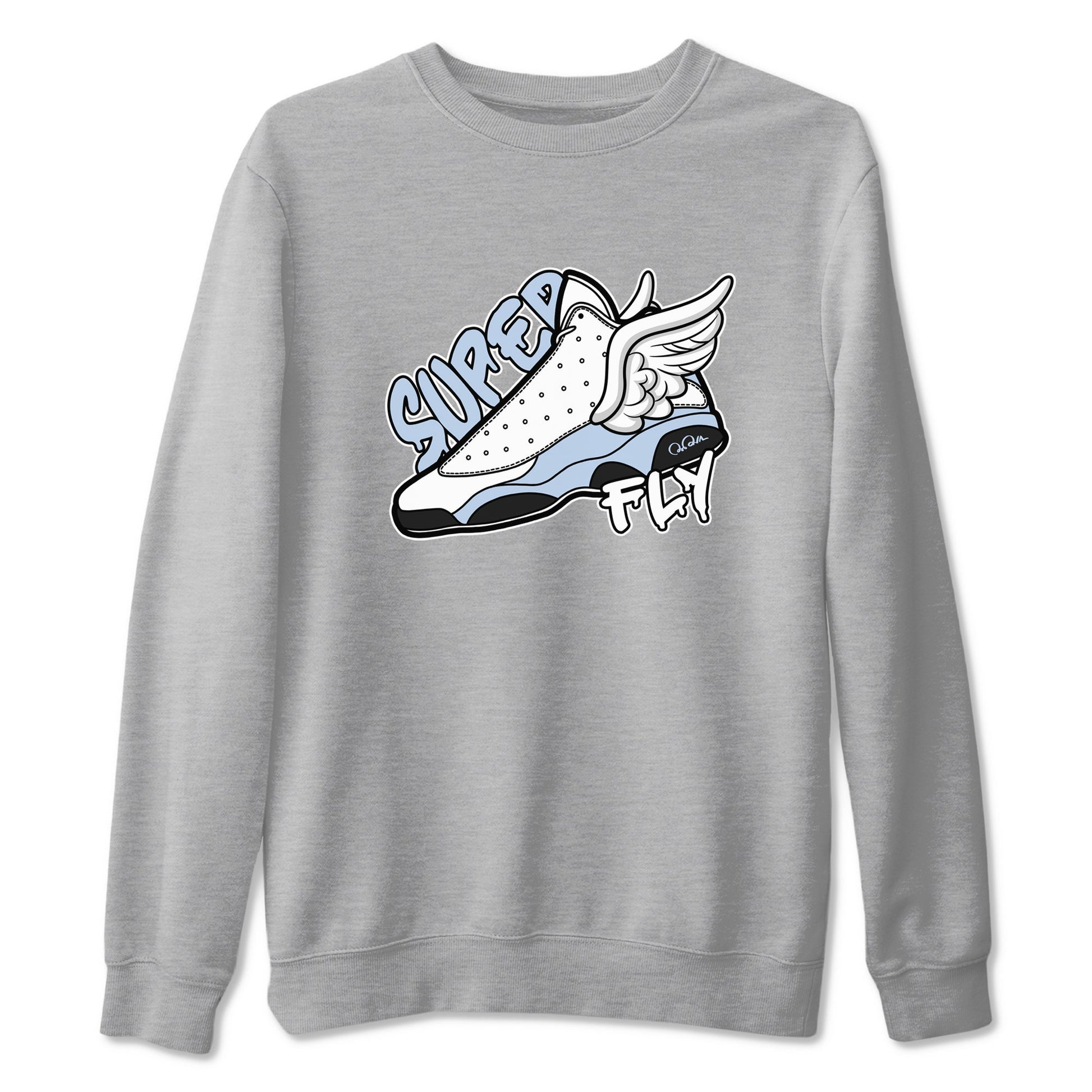 Air Jordan 13 Blue Grey shirt to match jordans Super Fly sneaker tees AJ13 Blue Grey SNRT Sneaker Release Tees unisex cotton Heather Grey 2 crew neck shirt