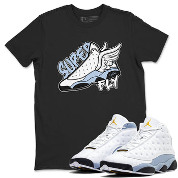 Air Jordan 13 Blue Grey shirt to match jordans Super Fly sneaker tees AJ13 Blue Grey SNRT Sneaker Release Tees unisex cotton Black 1 crew neck shirt